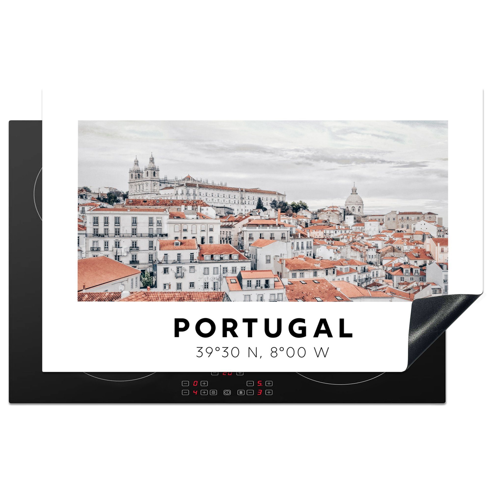 MuchoWow Herdblende-/Abdeckplatte Portugal - Europa - Rot - Silhouette, Vinyl, (1 tlg), 81x52 cm, Induktionskochfeld Schutz für die küche, Ceranfeldabdeckung