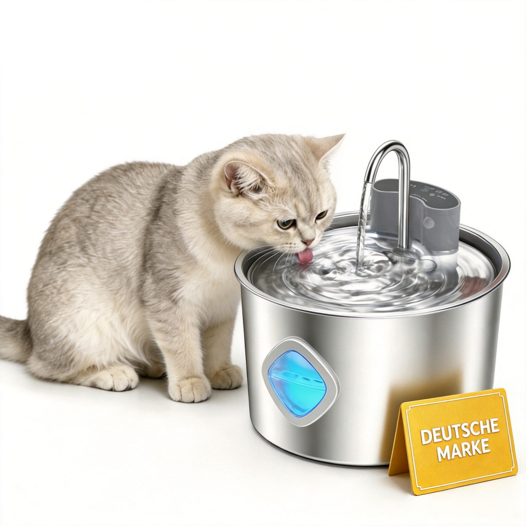 marmortrend Sehnsucht nach Einzigartigkeit Trinkbrunnen für Katzen, Katzenbrunnen Kabellos Edelstahl 3,2L mit Bewegungssensor, Wasserbrunnen für Katzen mit Liese Pumpe, 2 Filter, Leicht zu reinigen