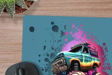 MuchoWow Gaming Mauspad Monstertruck - Farbe - Graffiti - Rosa - Neon (1-St), Mousepad mit Rutschfester Unterseite, Gaming, 40x40 cm, XXL, Großes