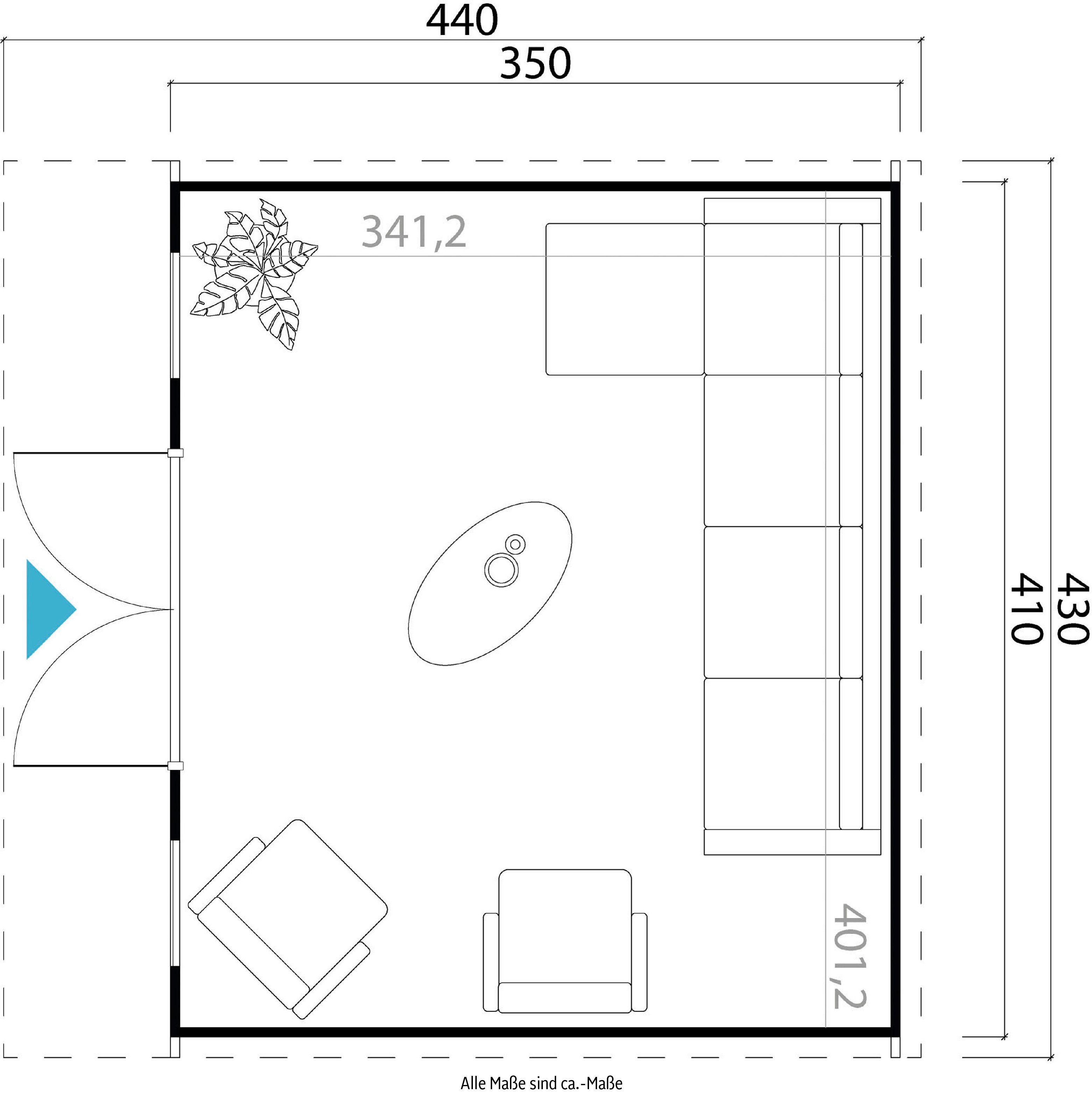 SICILY, verlegen) zum cm, naturbelassen MAJA inkl. BxT: 430x440 Gartenhaus (Set, Fussbodenbretter LASITA