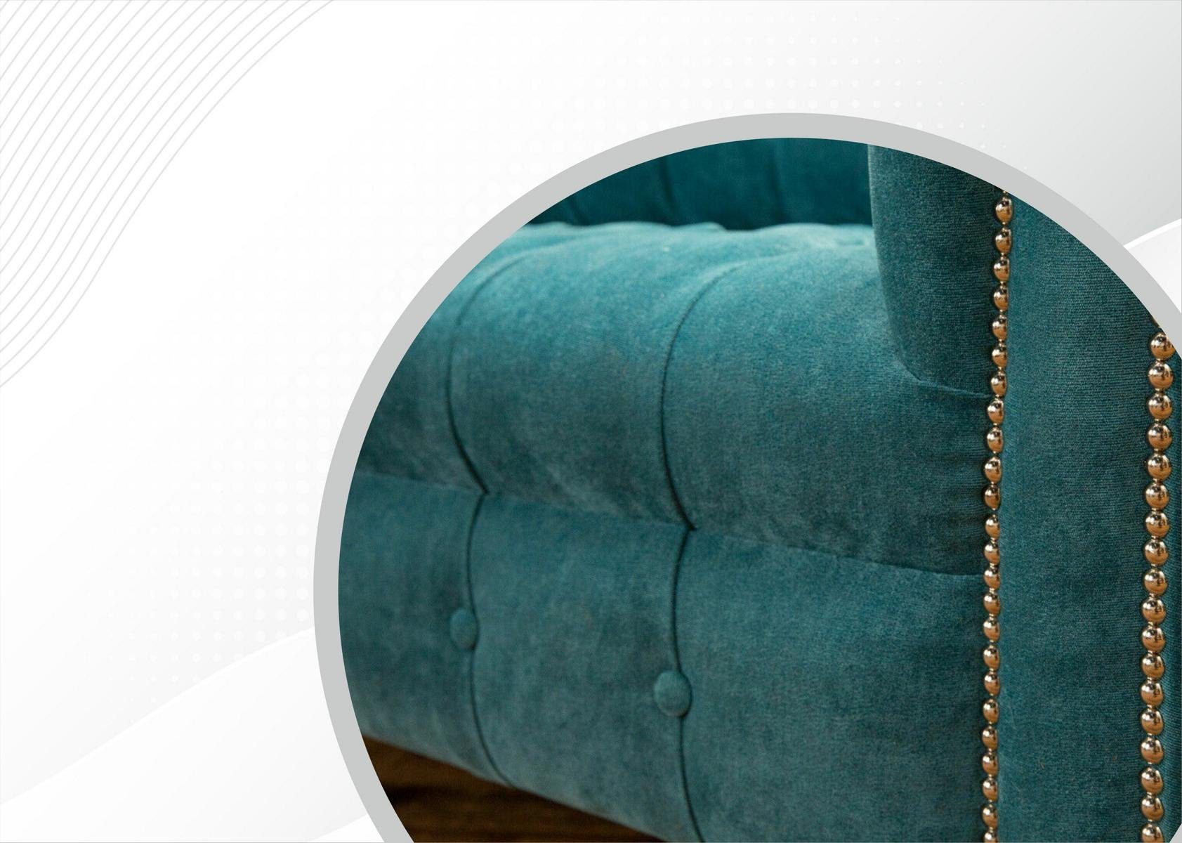 JVmoebel Sofa Klassischer Sitzer, 3 Textil Polster Turkis Made Europe in Couch Chesterfield Sofas