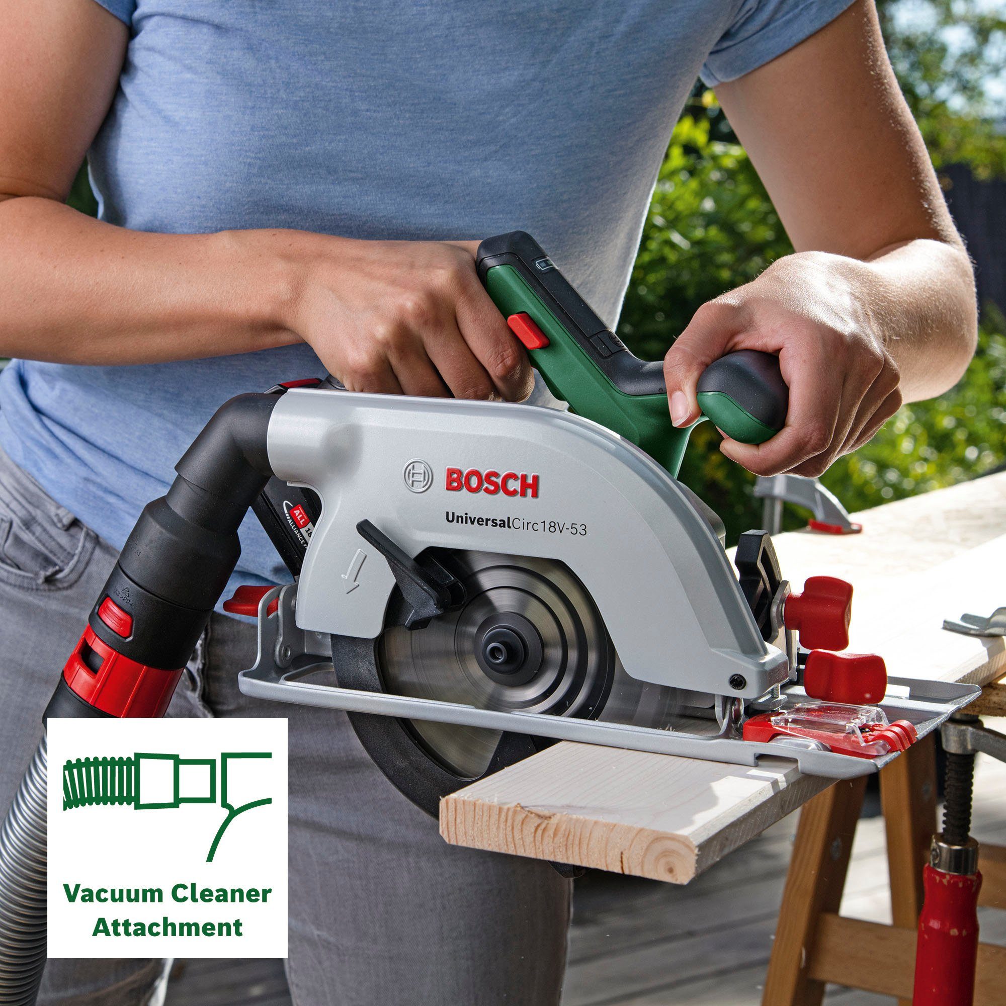 Bosch Groen 06033B1402 UniversalCirc 18V-53 Accucirkelzaag 1x 2,5 Ah en lader AL 18V-20 in doos