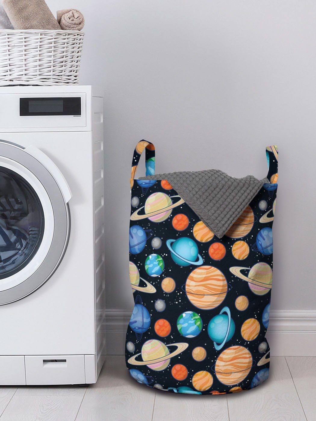 mit Wäschesäckchen Space Kordelzugverschluss Waschsalons, Galaxy Abakuhaus Galaxis Griffen Wäschekorb Art Sonnen für