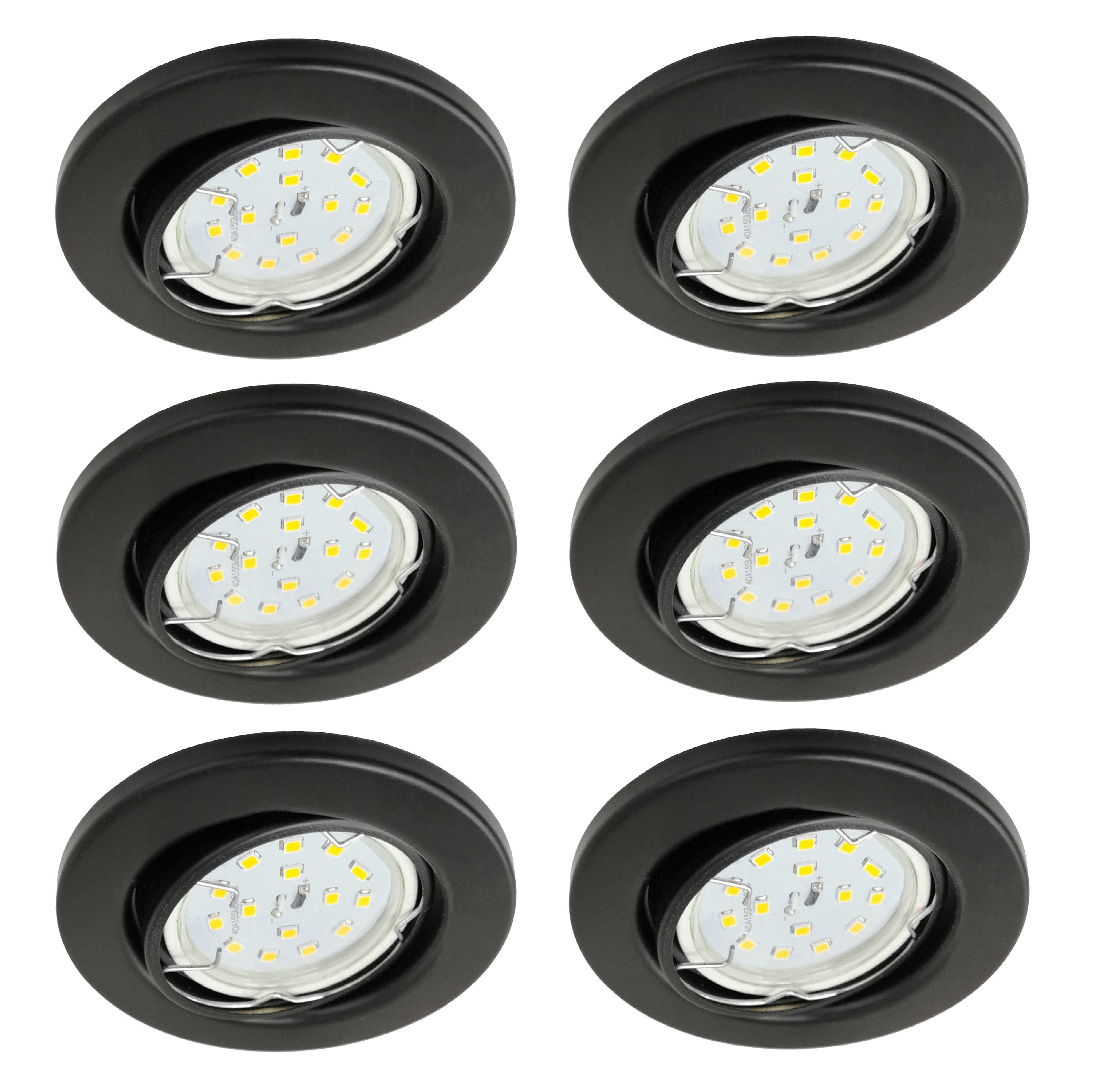 TRANGO LED Einbauleuchte, 6er Set 6729-065-5WAK Einbaustrahler in Rund Schwarz matt inkl. 6x 5 Watt GU10 LED Leuchtmittel 3000K warmweiß & 6x GU10 Лампиfassung, Deckenspots, Einbauspots, Deckenleuchte