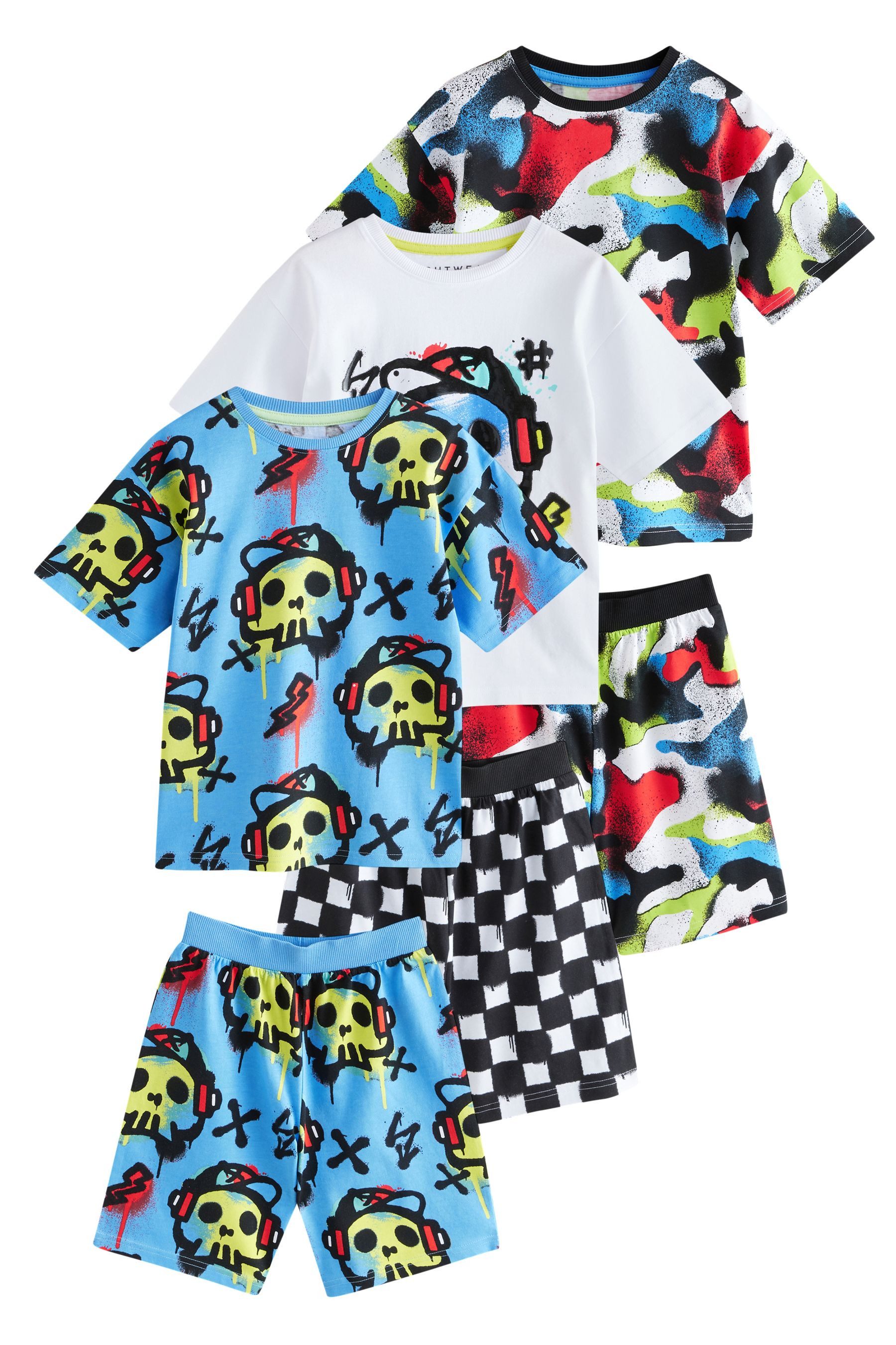 Pyjama Pyjamas mit Shorts aus 100 % Baumwolle, 3er-Pack