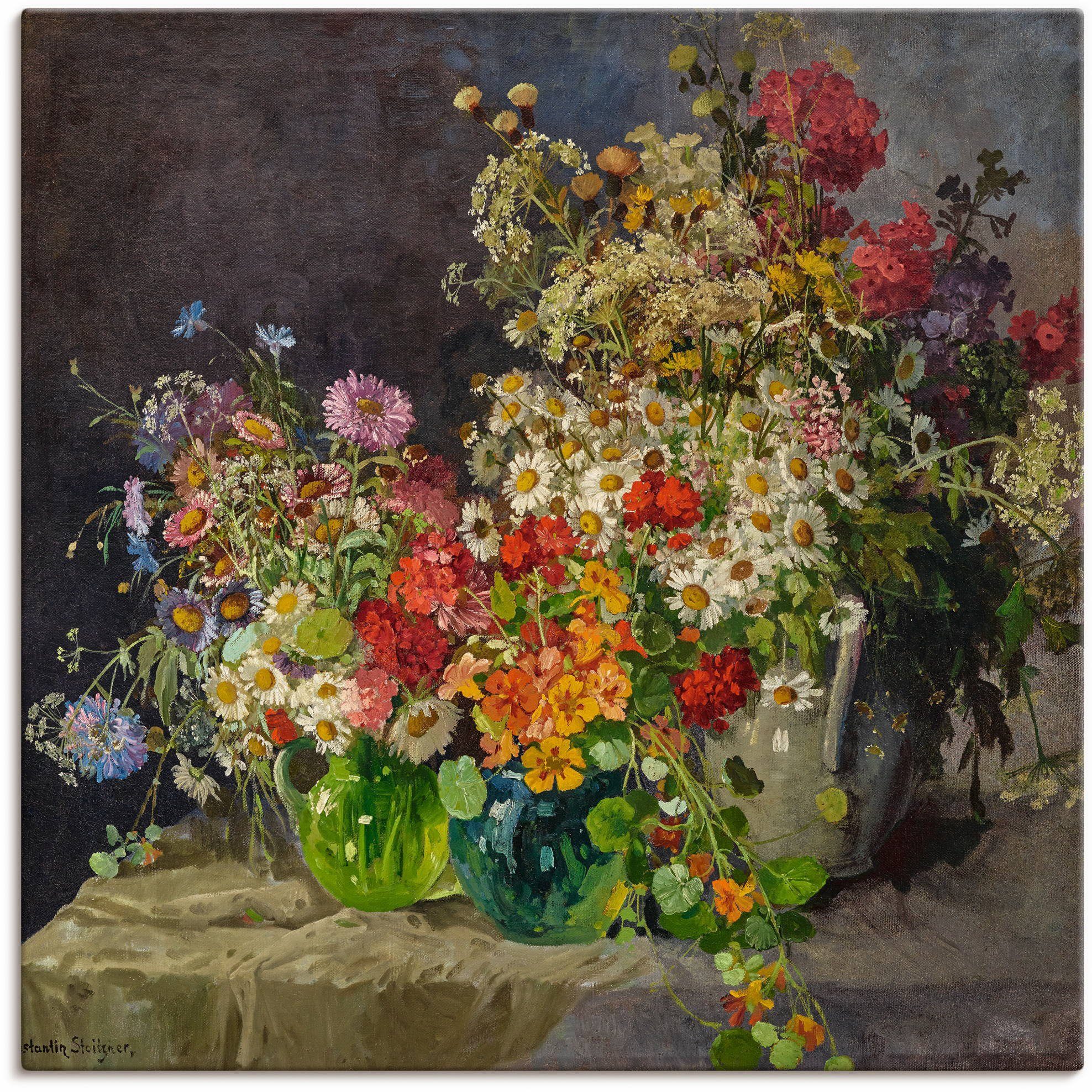 Artland Leinwandbild Stillleben mit Wiesenblumen in Krügen., Arrangements (1 St), auf Holzrahmen gespannt