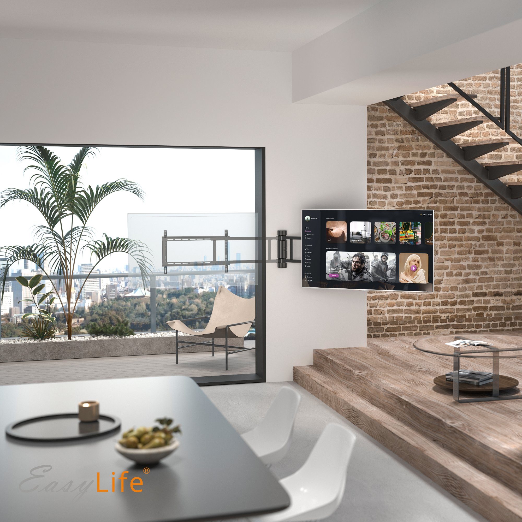 EasyLife TV-Wandhalterung TV Wandhalterung elektrisch schwenkbar, 32-75", VESA 600x400 (schwarz), (bis 75 Zoll)