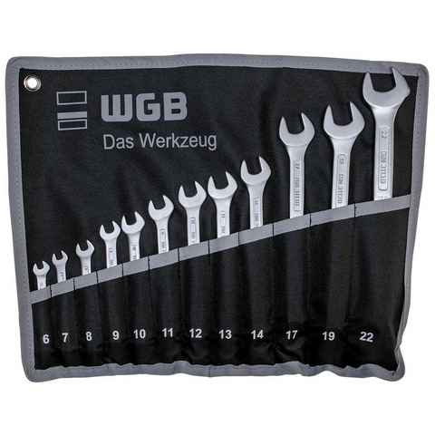 WGB BASIC PLUS Gabel- und Ringschlüssel Ringmaulschlüssel-Satz (Set, 12 St), Chrom-Vanadium Stahl, verchromt, Ringseite gekröpft, in Rolltasche