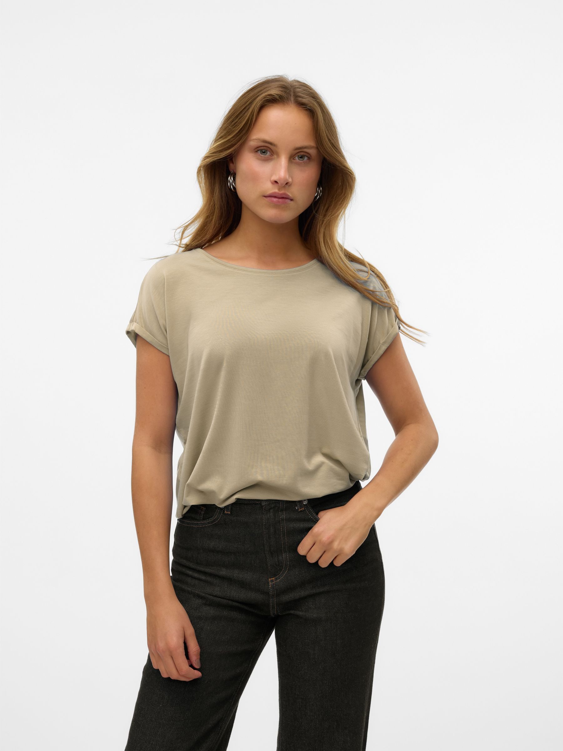 Vero Moda T-Shirt 2er-Pack Einfarbiges Stretch Oberteil für (2-tlg) TENCEL™ Lyocell nachhaltig Regular Fit Rundhals Kurzarm