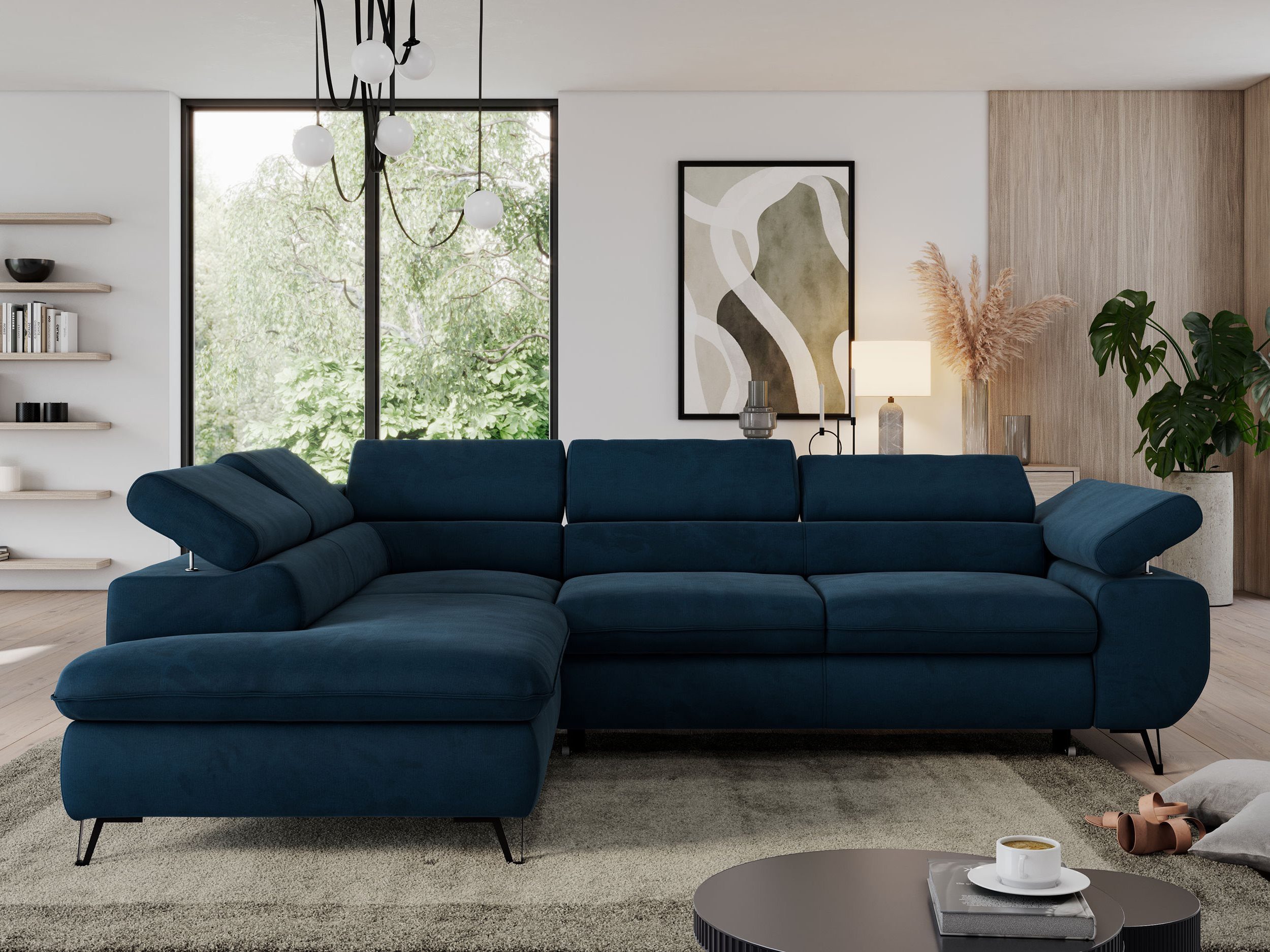 Ecksofa PEDRO L Velvet Hydrophob Dunkelblau Monolith - Einrichtungsbeispiel