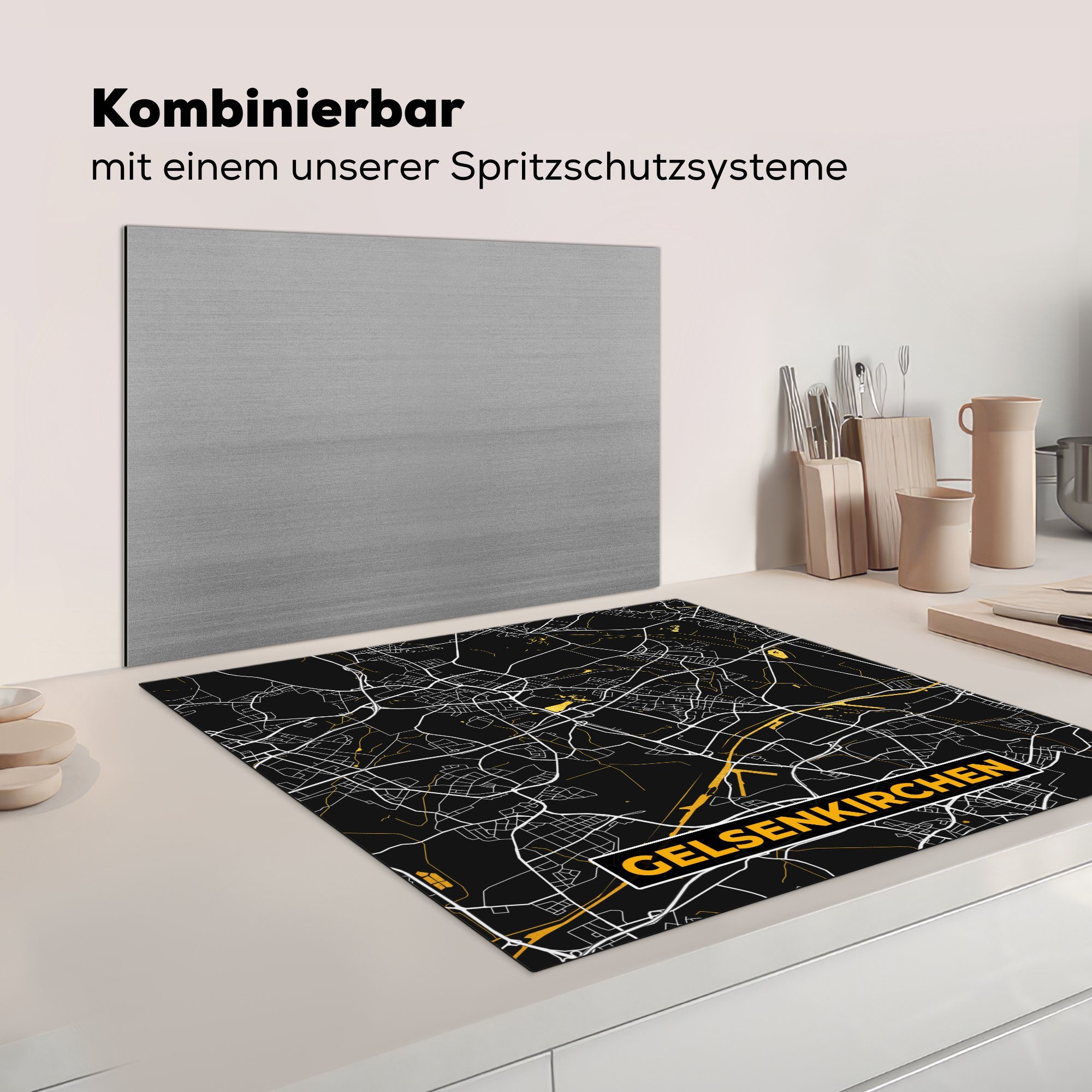 - Gold Arbeitsplatte - Karte Stadtplan, (1 Ceranfeldabdeckung, Vinyl, - küche Gelsenkirchen - 78x78 cm, tlg), Deutschland Herdblende-/Abdeckplatte für MuchoWow