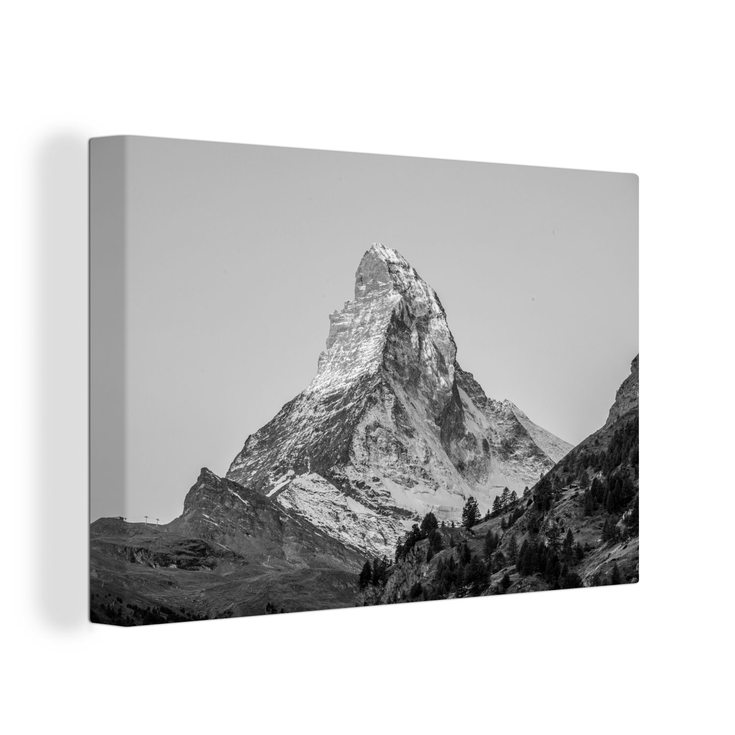 OneMillionCanvasses® Leinwandbild Das Matterhorn in der Schweiz bei Sonnenaufgang - schwarz und weiß, (1 St), Wandbild Leinwandbilder, Aufhängefertig, Wanddeko, 30x20 cm
