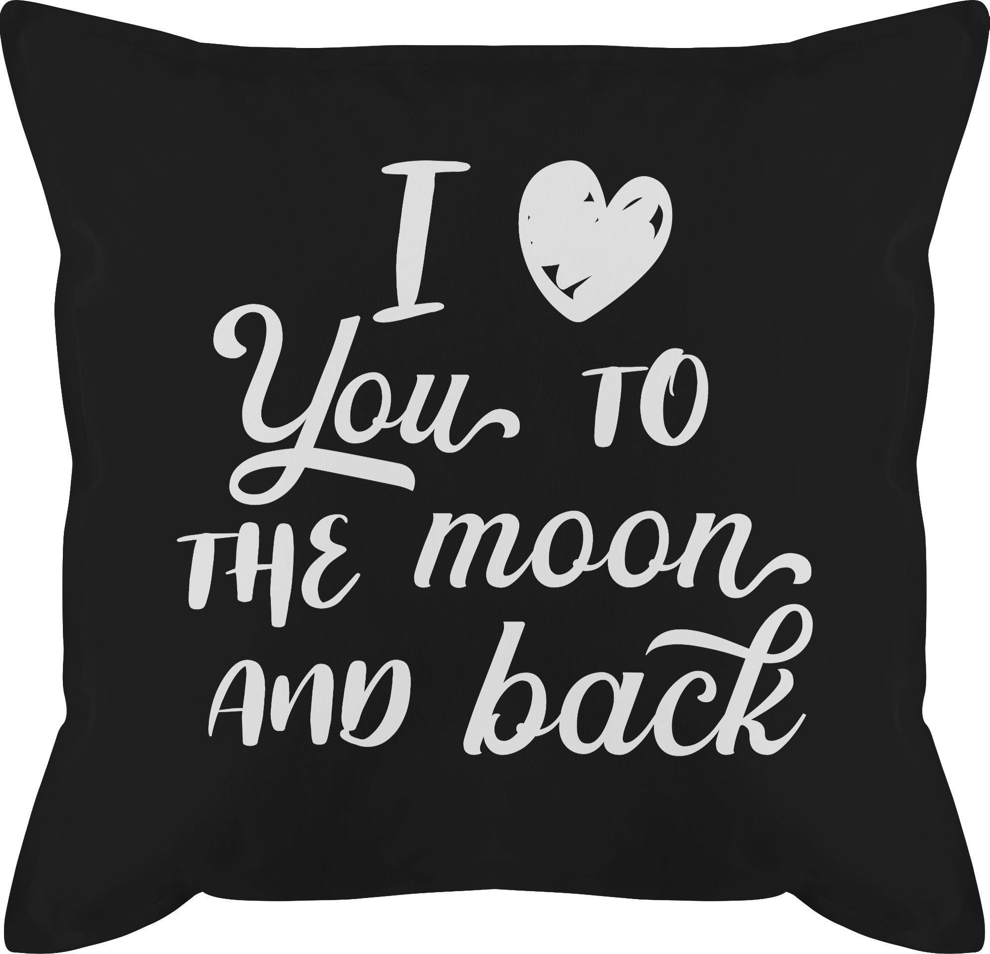 Shirtracer Dekokissen I love you to the moon and back weiß, Dekokissen Valentinstag Geschenk 2 Schwarz