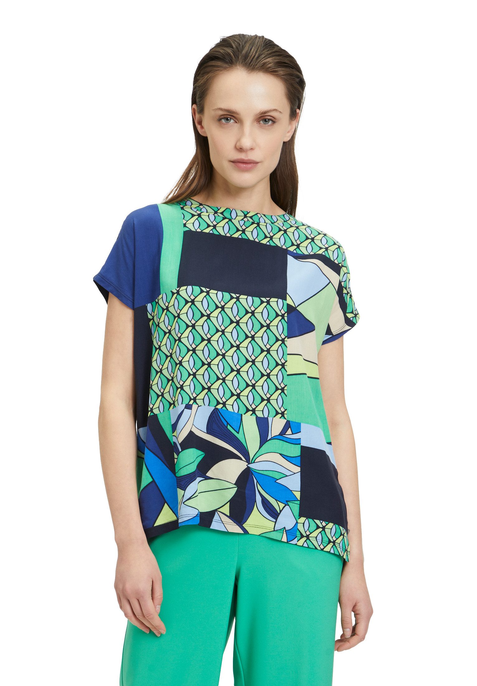 Betty Barclay Kurzarmshirt Betty Barclay Printshirt mit Stehkragen (1-tlg) Materialmix