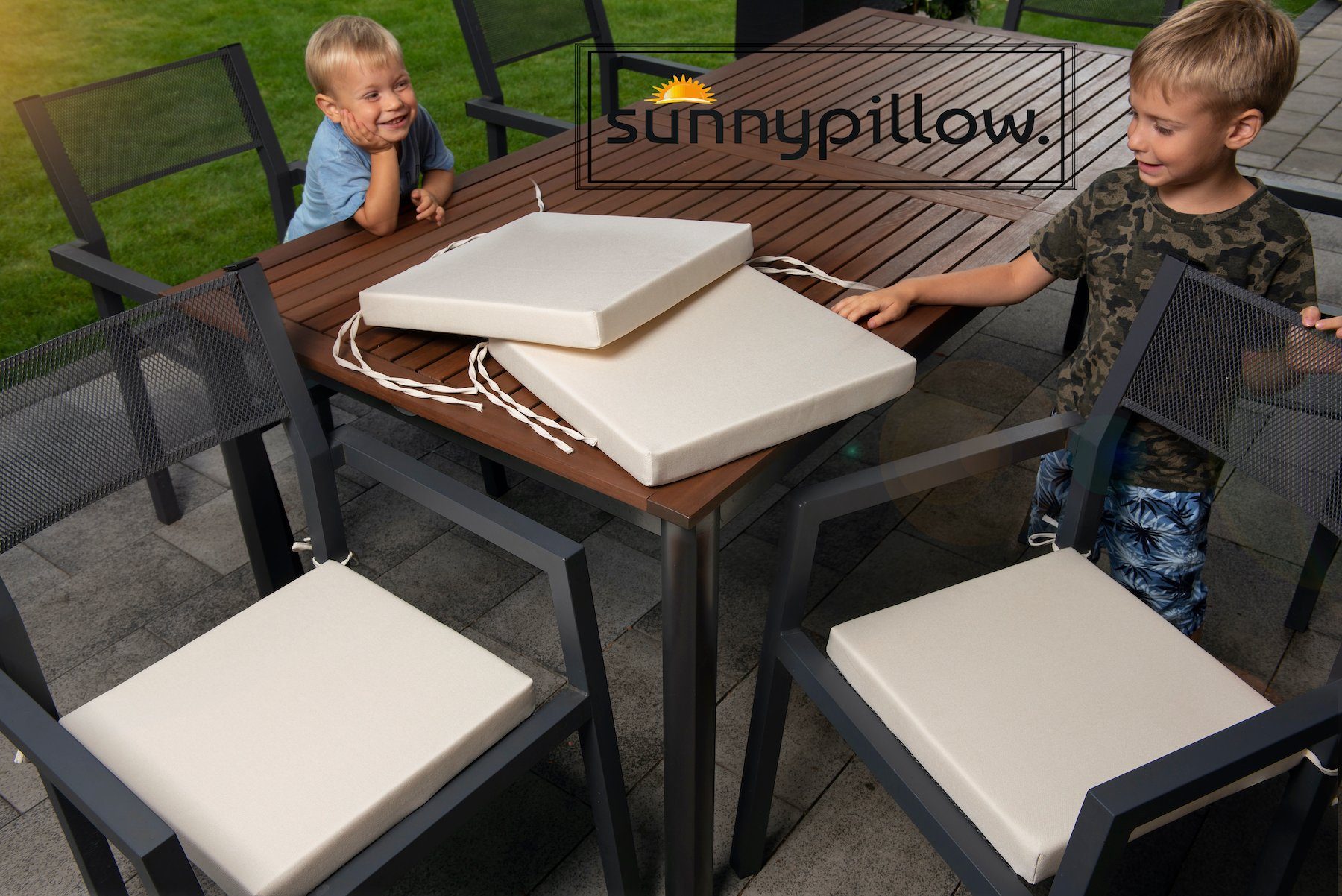 sunnypillow Stuhlkissen 4er Set Kissen 40 x 40 x 5 cm, Sitzkissen Sitzauflage für Stühle, Bänke