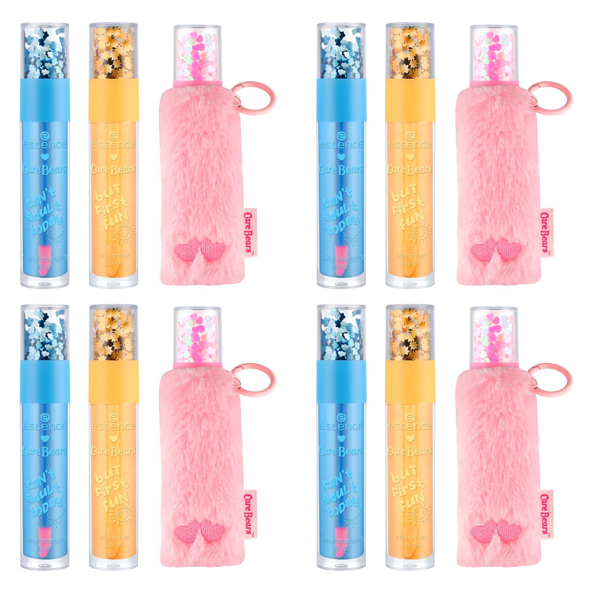 Essence Lipgloss Care Bears lip oil trio & fluffy holder