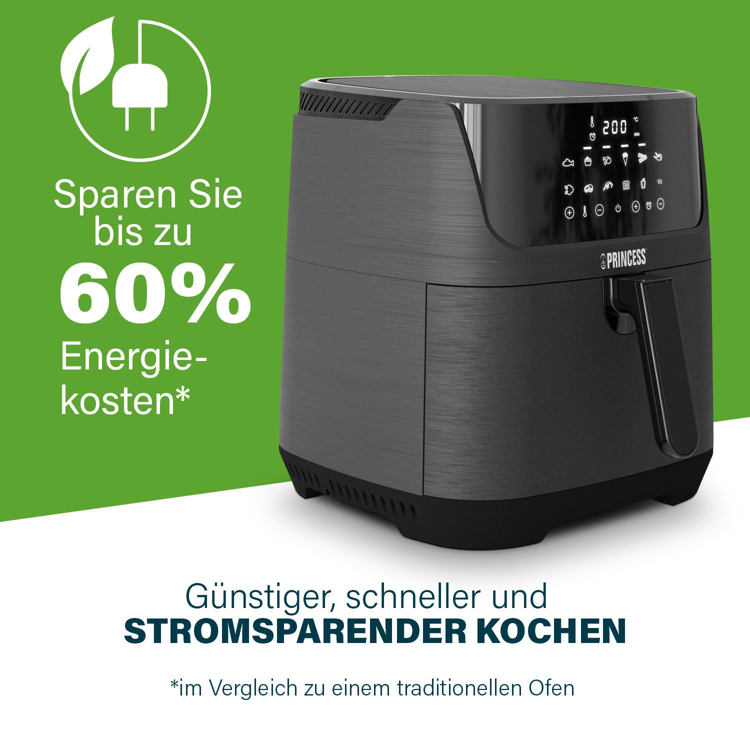 PRINCESS Heißluftfritteuse 182061, 1800 W, mit herausnehmbarer Trennwand