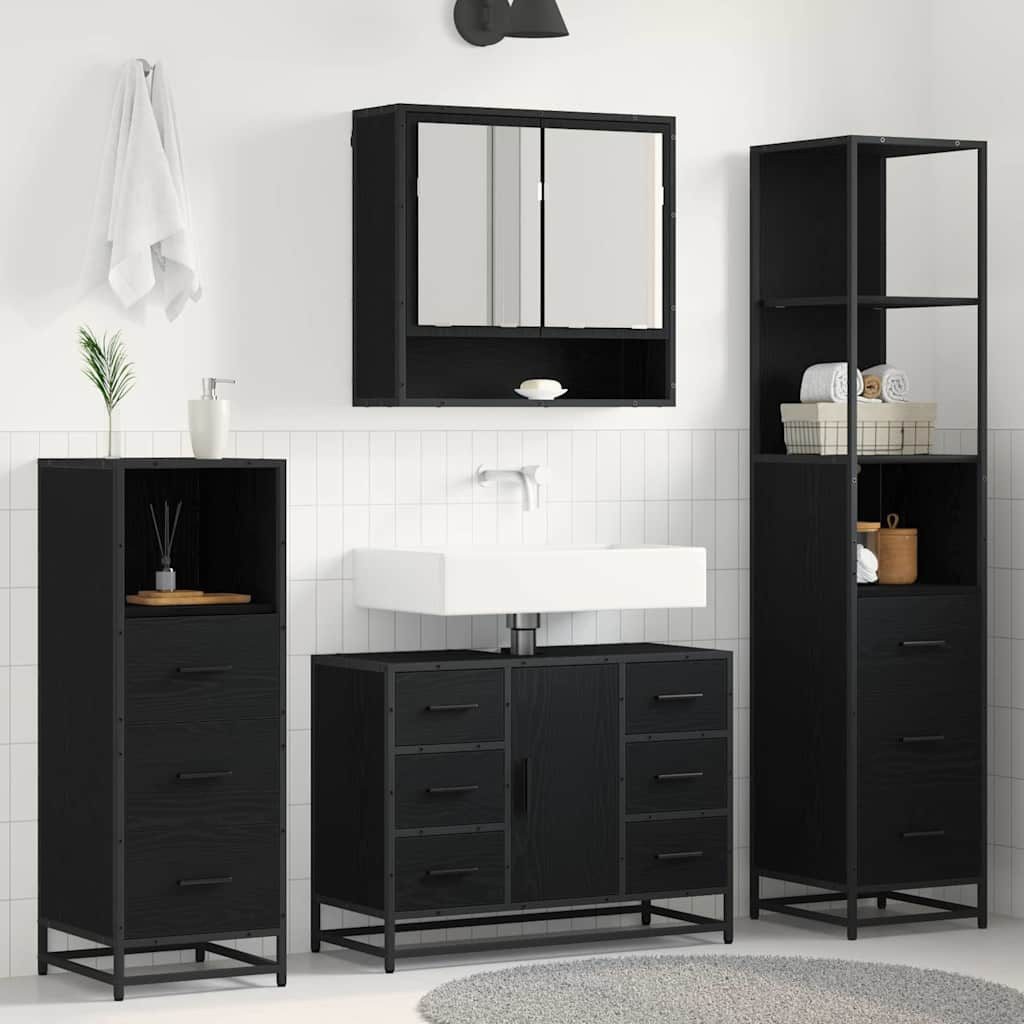 vidaXL Badezimmer-Set Badezimmermöbel-Set 3 stk. Schwarz Eichen-Optik, (3-St) – Bild 2 von 5
