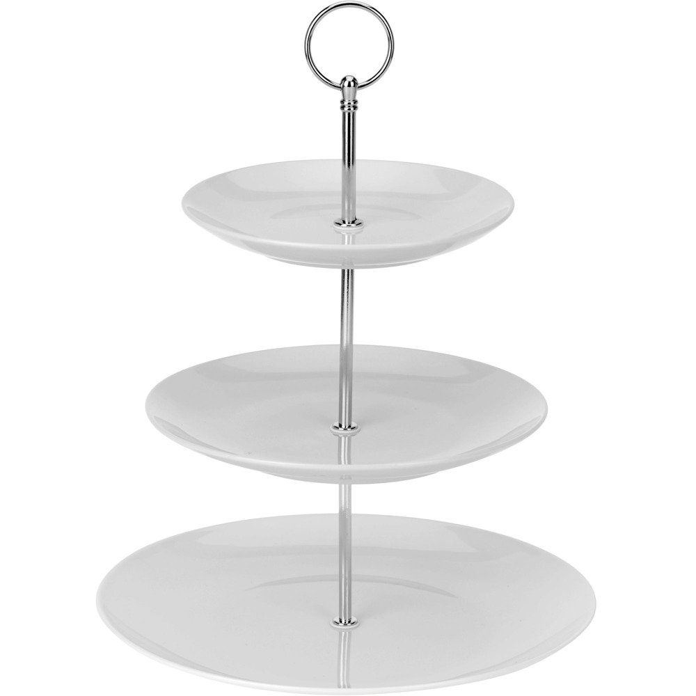 Excellent Houseware Servierständer Etagere Servierplatte weiß rund Keramik 3 Stufen zerlegbar, Keramik, (einzeln, 0-tlg., einzeln)