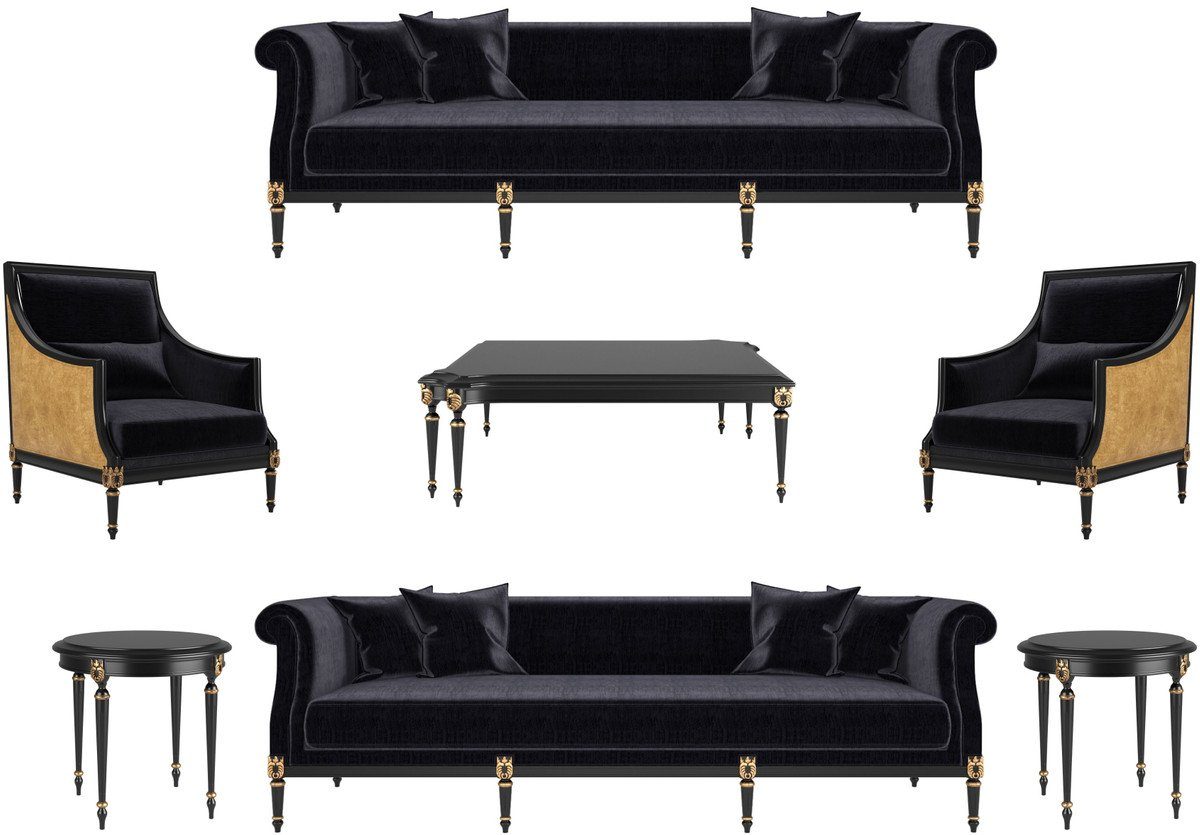 & Luxus Casa Möbel Antik - Möbel Sofas Edle & / 2 Couchtisch 2 - Gold Beistelltische 1 2 Sessel - Set Padrino im Gold / Barock Schwarz Barock Barockstil & Couchtisch