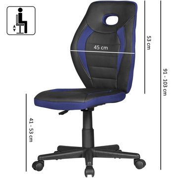 möbelando Drehstuhl Kinderschreibtischstuhl LUAN schwarz/blau für, Kinderschreibtischstuhl LUAN schwarz/blau für Kinder ab 6 mit Lehne, Kinderdrehstuhl ergonomisch Kinderbürostuhl, Jugendstuhl höhenverstellbar, Kinderschreibtischstuhl ohne Armlehne