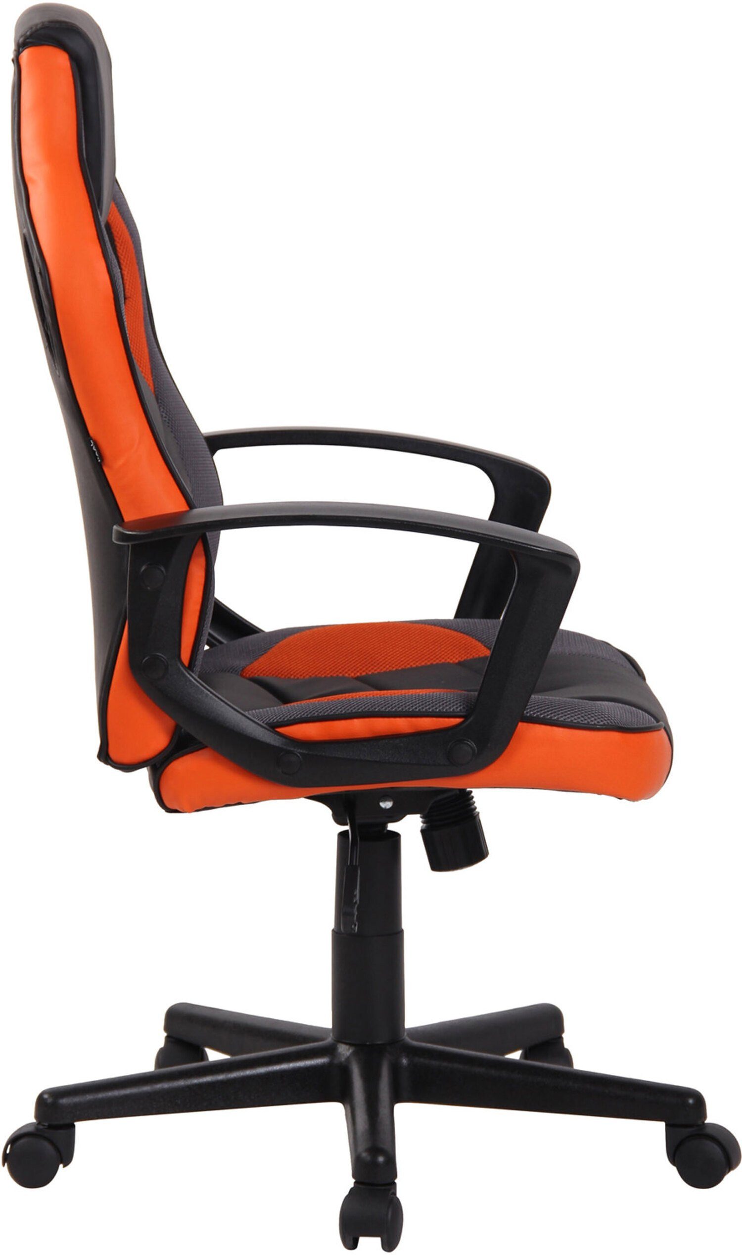 bequemer Kunststoff höhenverstellbar 360° Drehstuhl, schwarz Chefsessel, (Schreibtischstuhl, - TPFLiving mit schwarz/orange Gaming-Stuhl - Rückenlehne Netzbezug und Glan drehbar Gestell: Konferenzstuhl), Kunstleder,