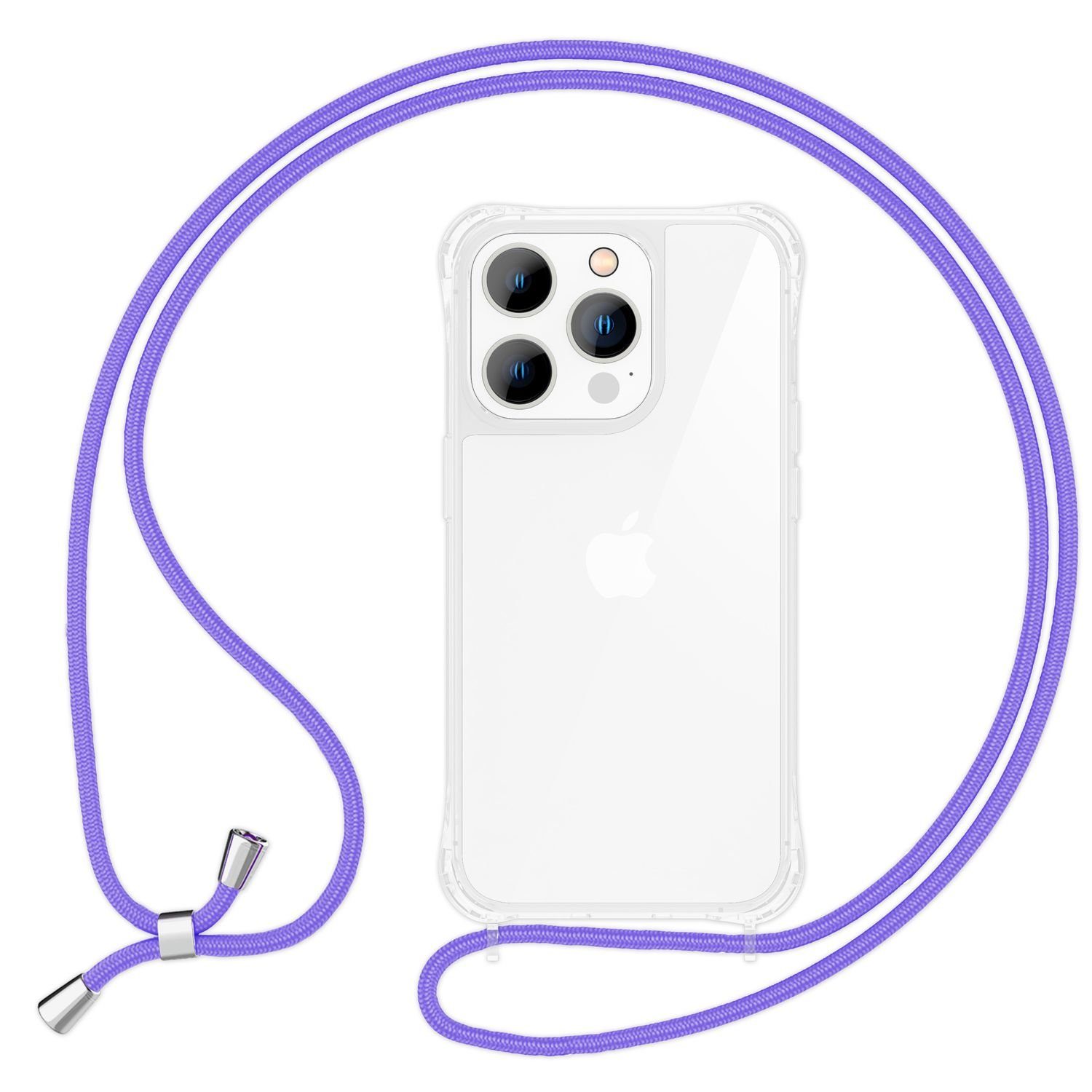 Nalia Handykette Apple iPhone 15 Pro 15,5 cm (6,1 Zoll), Klare Hülle mit Kette zum Umhängen / Handykette Band / Transparent