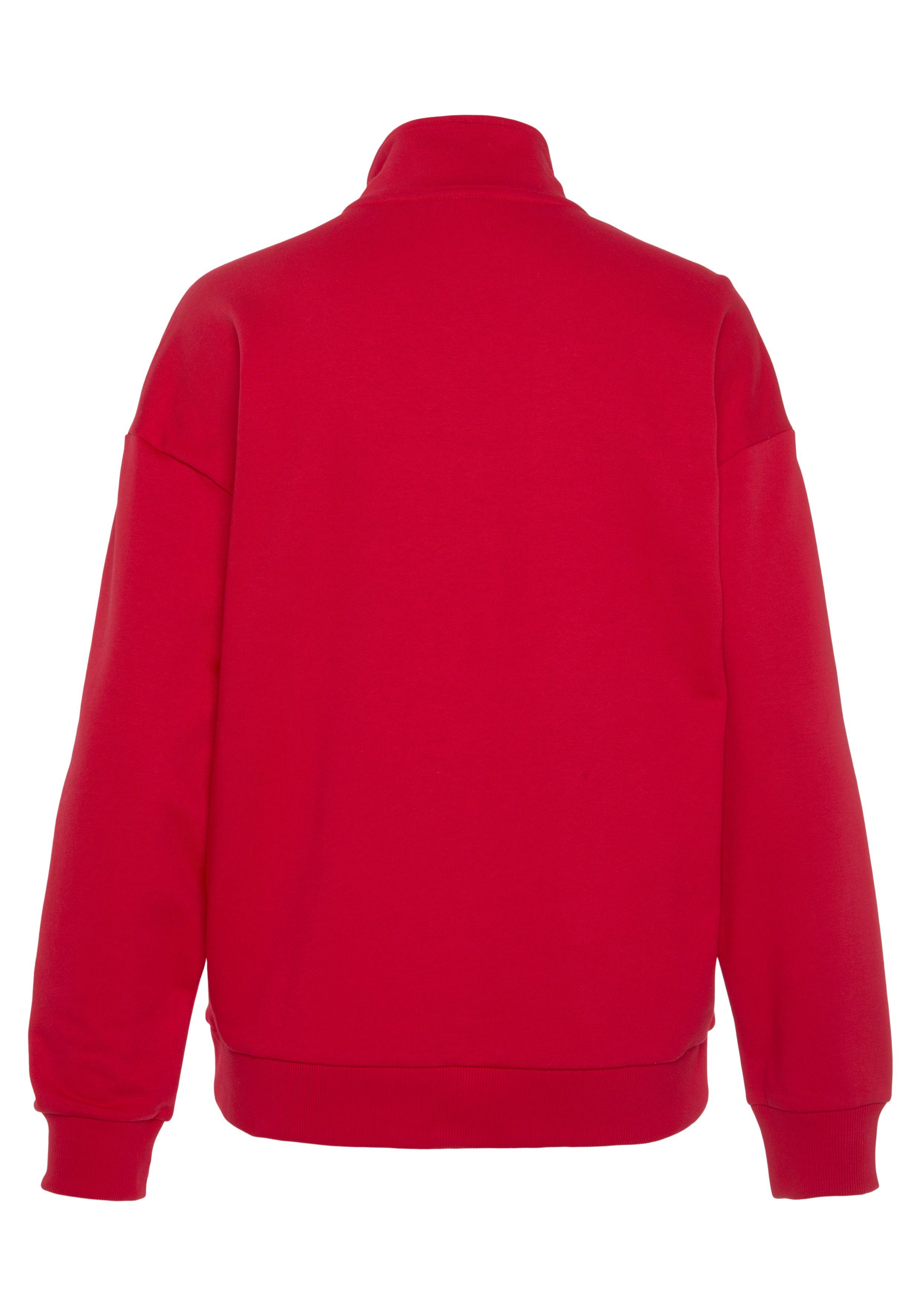 H.I.S Sweatshirt rot Loungeanzug und -Loungeshirt Stickerei, Troyerkragen mit