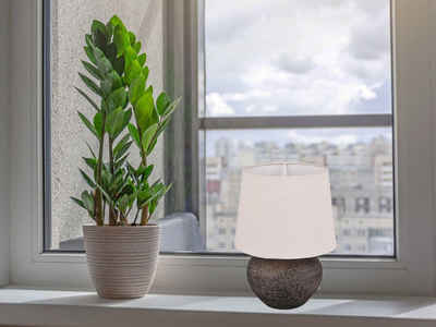 TRIO LED Tischleuchte, LED wechselbar, Warmweiß, kleine Design-klassiker mit Keramik & Stoff Lampenschirm Beige H: 25cm