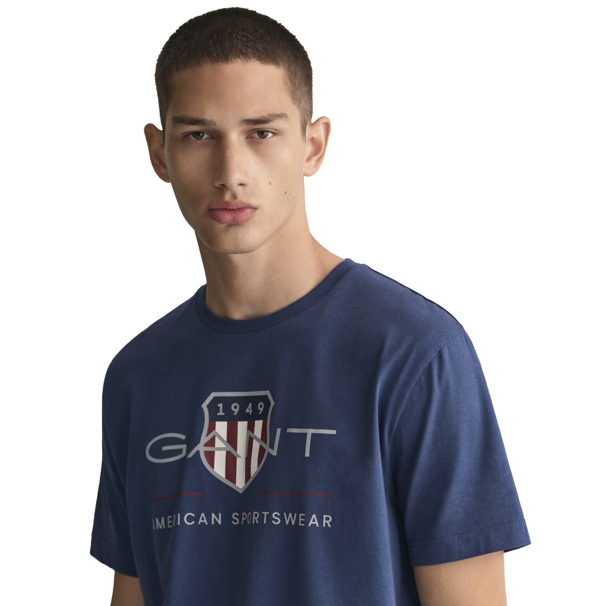 Gant T-Shirt Blue REGULAR SHIELD, (Dusty Blau ARCHIVE Rundhals Herren T-Shirt Sea) -