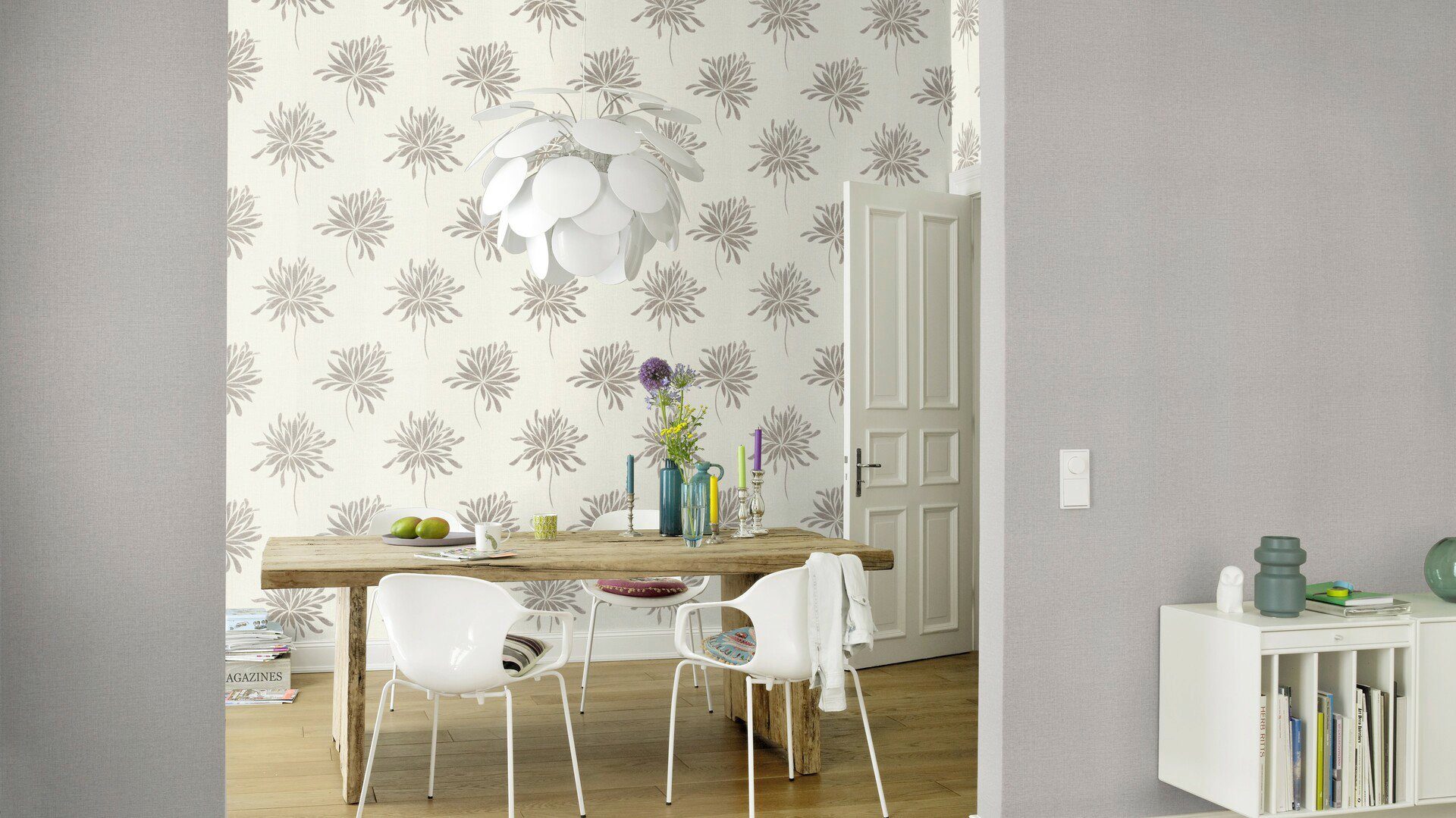 weiß lichtbeständig, Vliestapete gut metallic, St), floral, hochwaschbeständig geblümt, strukturiert, Rasch Wand, Andy (1