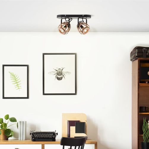 Brilliant Deckenstrahler Nikka, ohne Leuchtmittel, 2 flammig, 20 cm Höhe,36 cm Breite, E14, Metall/Rattan, schwarz/natur