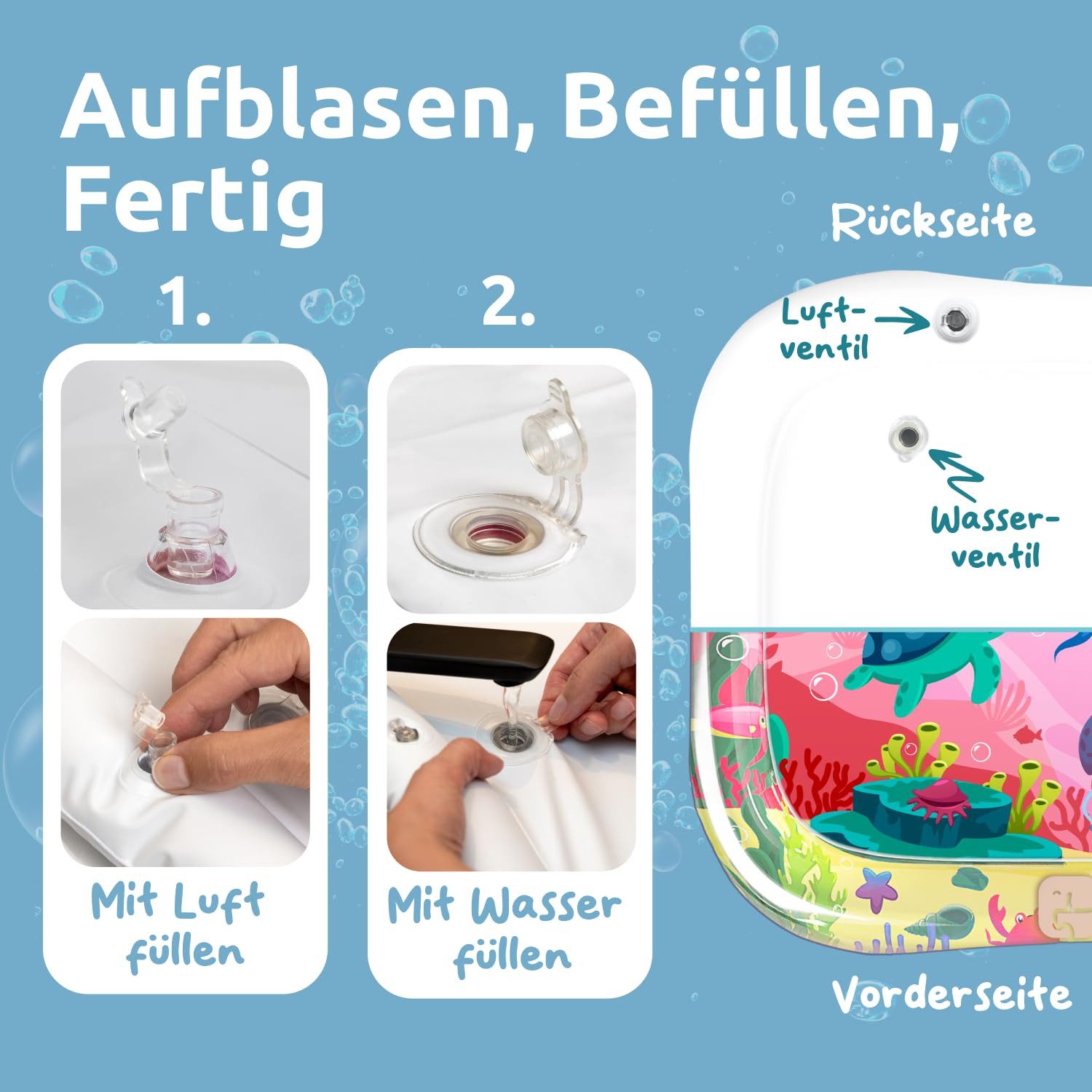 Mallie Spielmatte Original Wassermatte Baby BPA Frei - 66 x 50 cm (Perfektes Tummy Time Toy für die Bauchlage), Wasserspielmatte Baby, Baby Matte, Babymatte für Baby