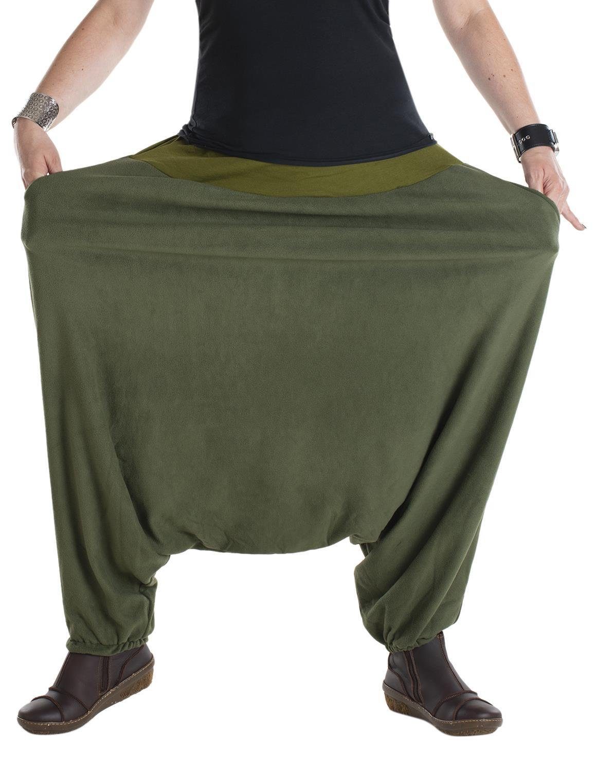 Haremshose Pumhose, Fleecehose Yogahose Vishes aus Einheitsgröße/Lange Größe Pluderhose, Fleece olive