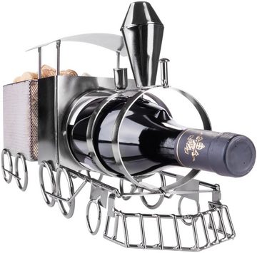 BRUBAKER Weinflaschenhalter Lokomotive mit Korkenbox, (inklusive Grußkarte), Metall Skulptur, Wein Geschenk, Flaschenhalter, Weinhalter