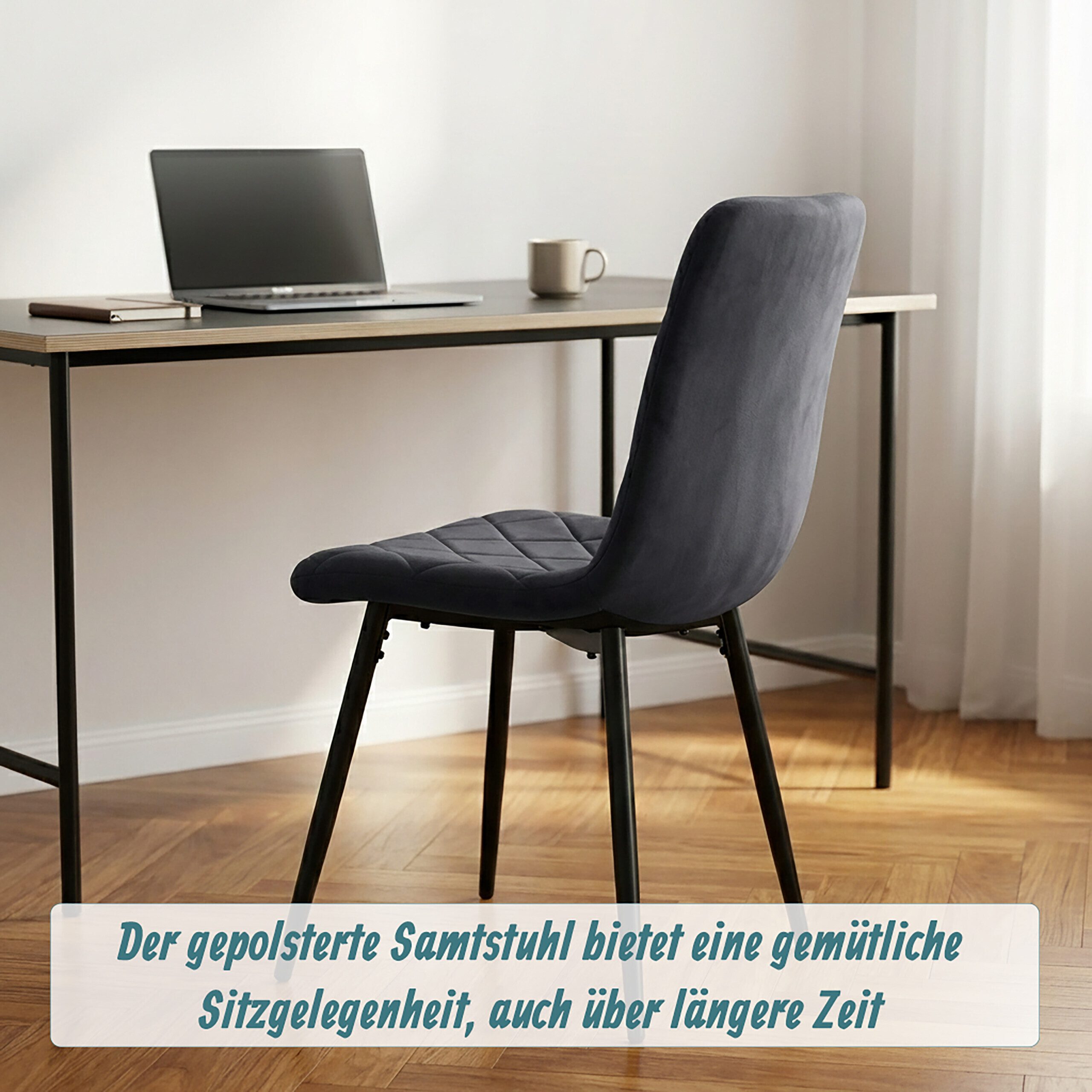 relaxdays Esszimmerstuhl Samt Esszimmerstuhl Set (4 St), anthrazit., 4er Pack – Bild 3 von 5