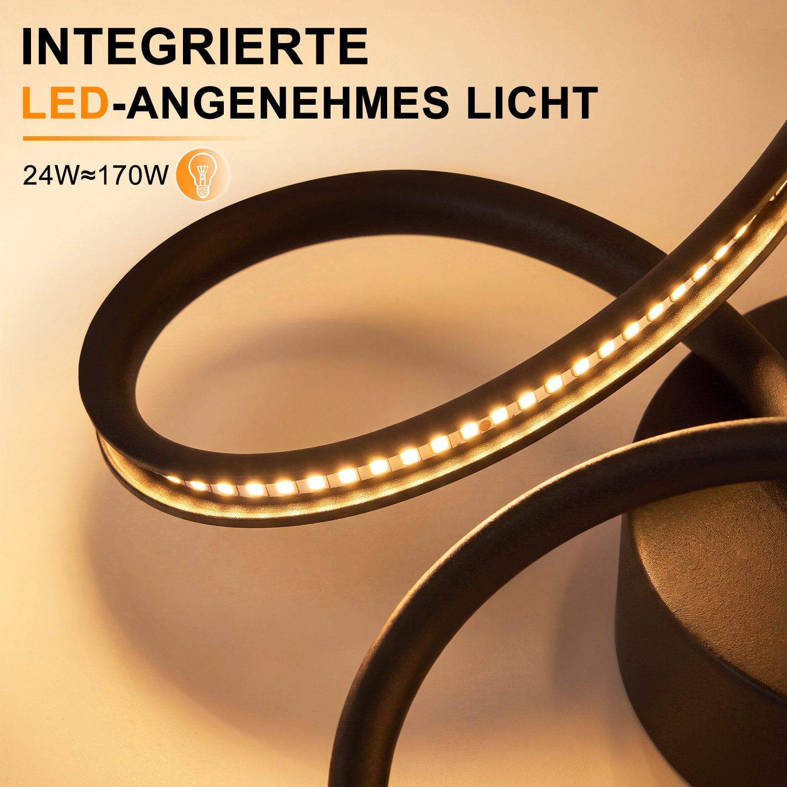 Nettlife LED Deckenleuchte modern Schwarz/Weiß 24W 3000K Warmweiß runde Blumendeckenleuchte, für Schlafzimmer Küche Flur energiesparende Deckenlampe – Bild 4 von 5