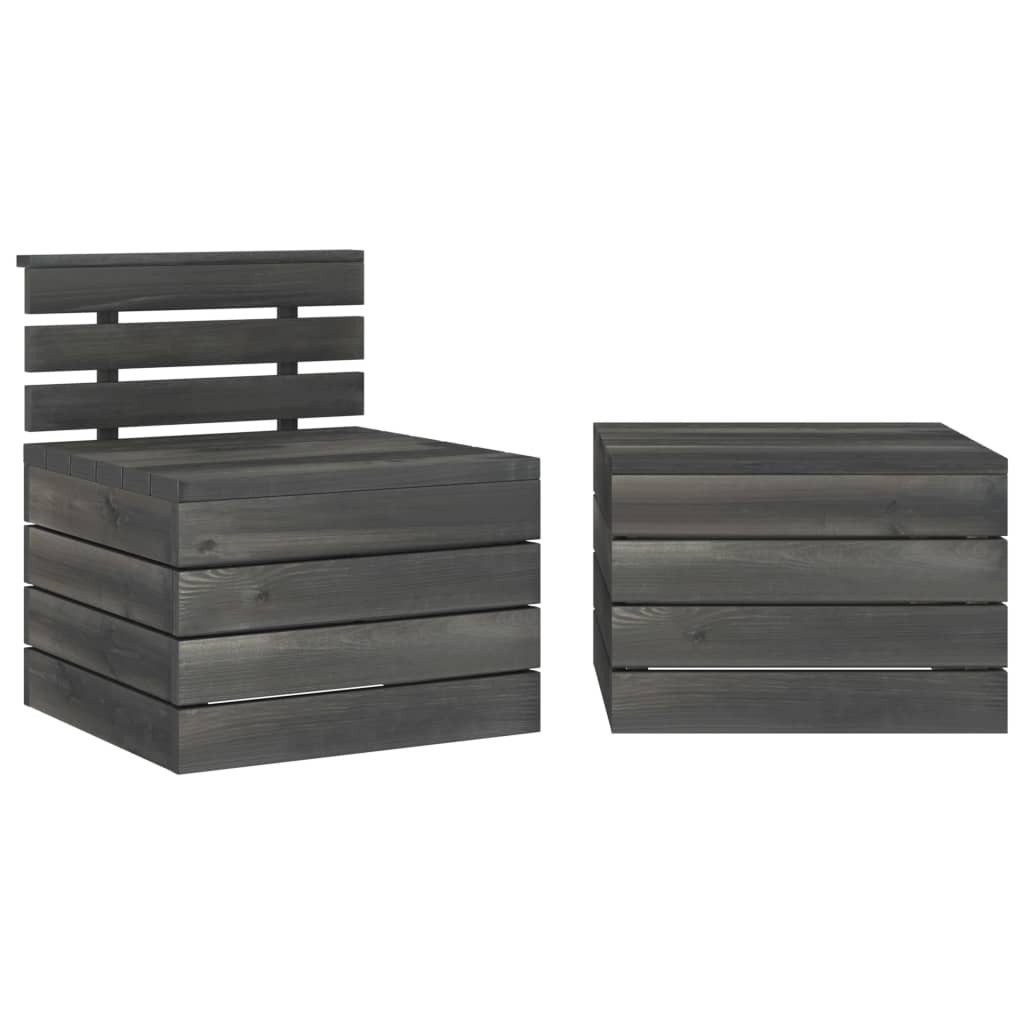 vidaXL Gartenlounge-Set 2-tlg. Garten-Sofagarnitur aus Піддони Kiefernholz Dunkelgrau, (2-tlg)