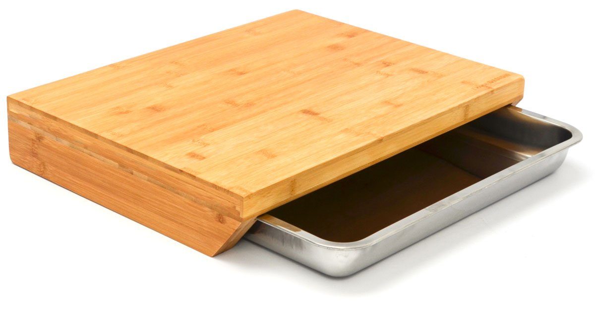 Schneidebrett Profi Küchenbrett Bambus - 49x37 Schneidblock mit Auffangsschale