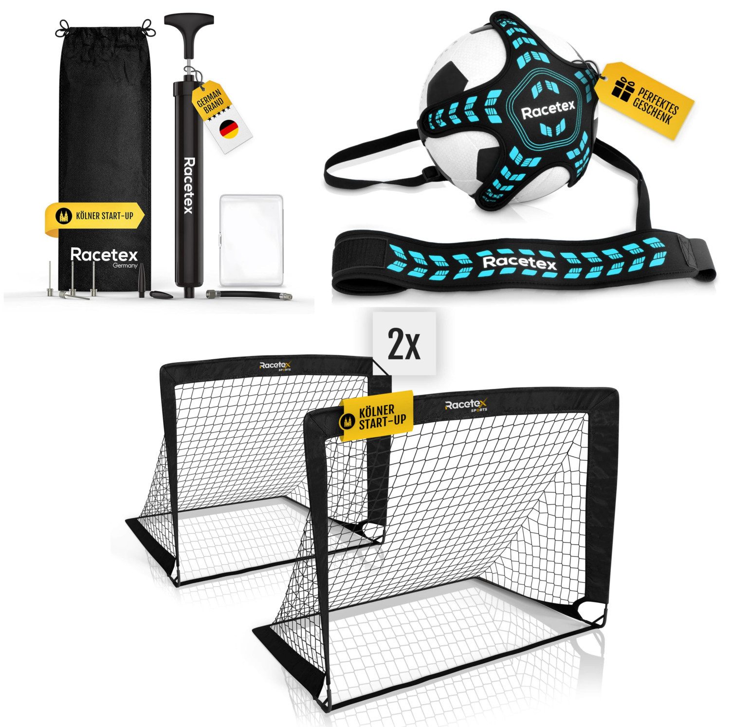 Fußballtor Racetex Fußballtore + Kicker Trainer + Ballpumpe SET
