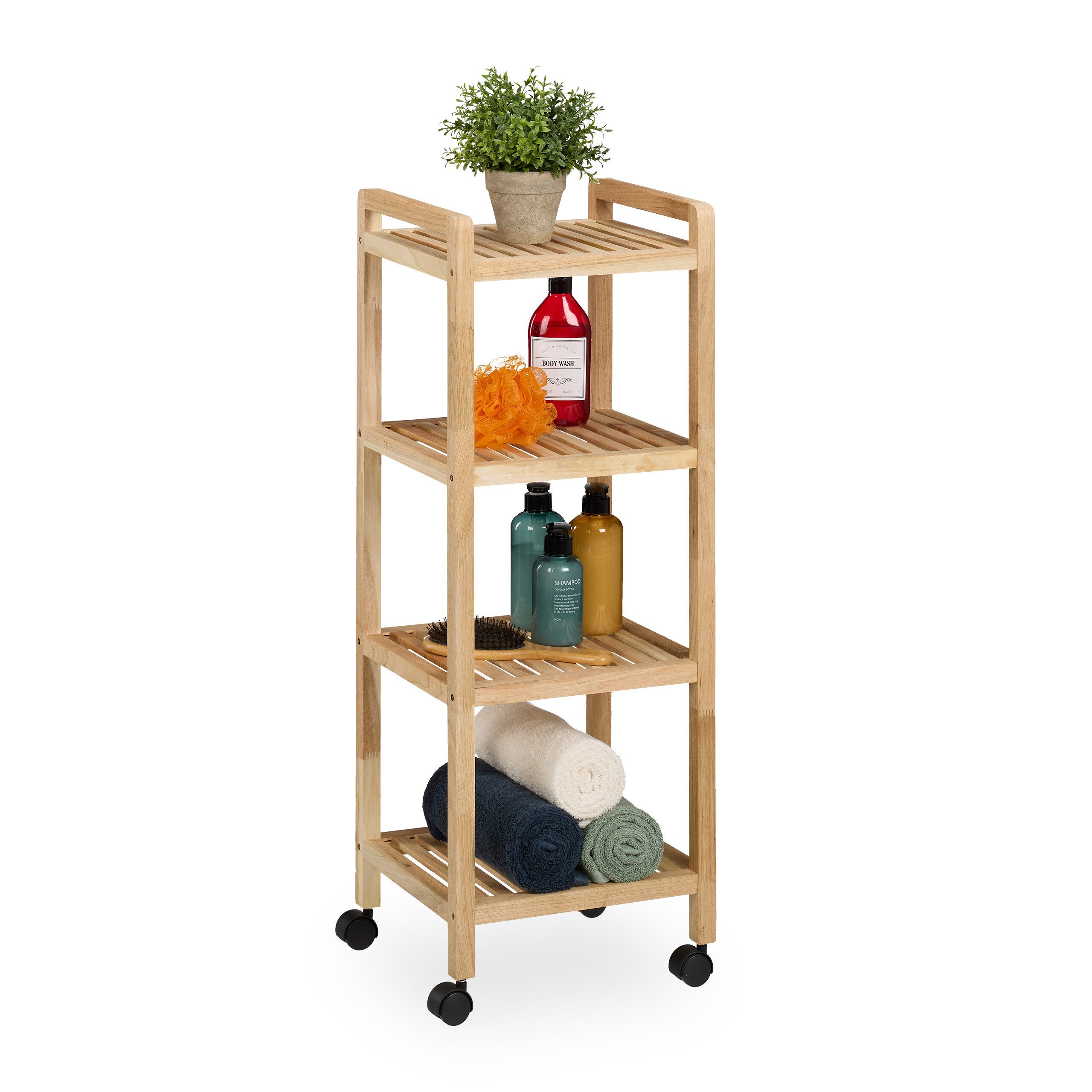 relaxdays Badregal Holz mit Rolle günstig online kaufen