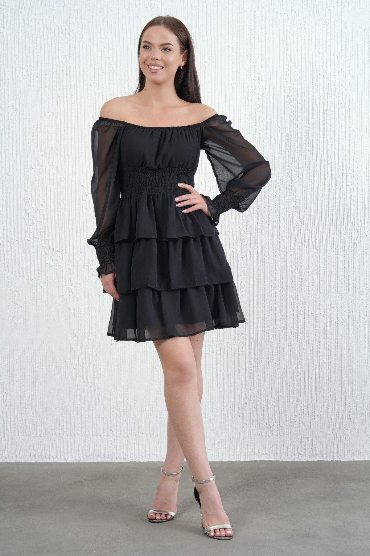 WOMAN VISION Minikleid Langärmeliges schulterfreies Minikleid