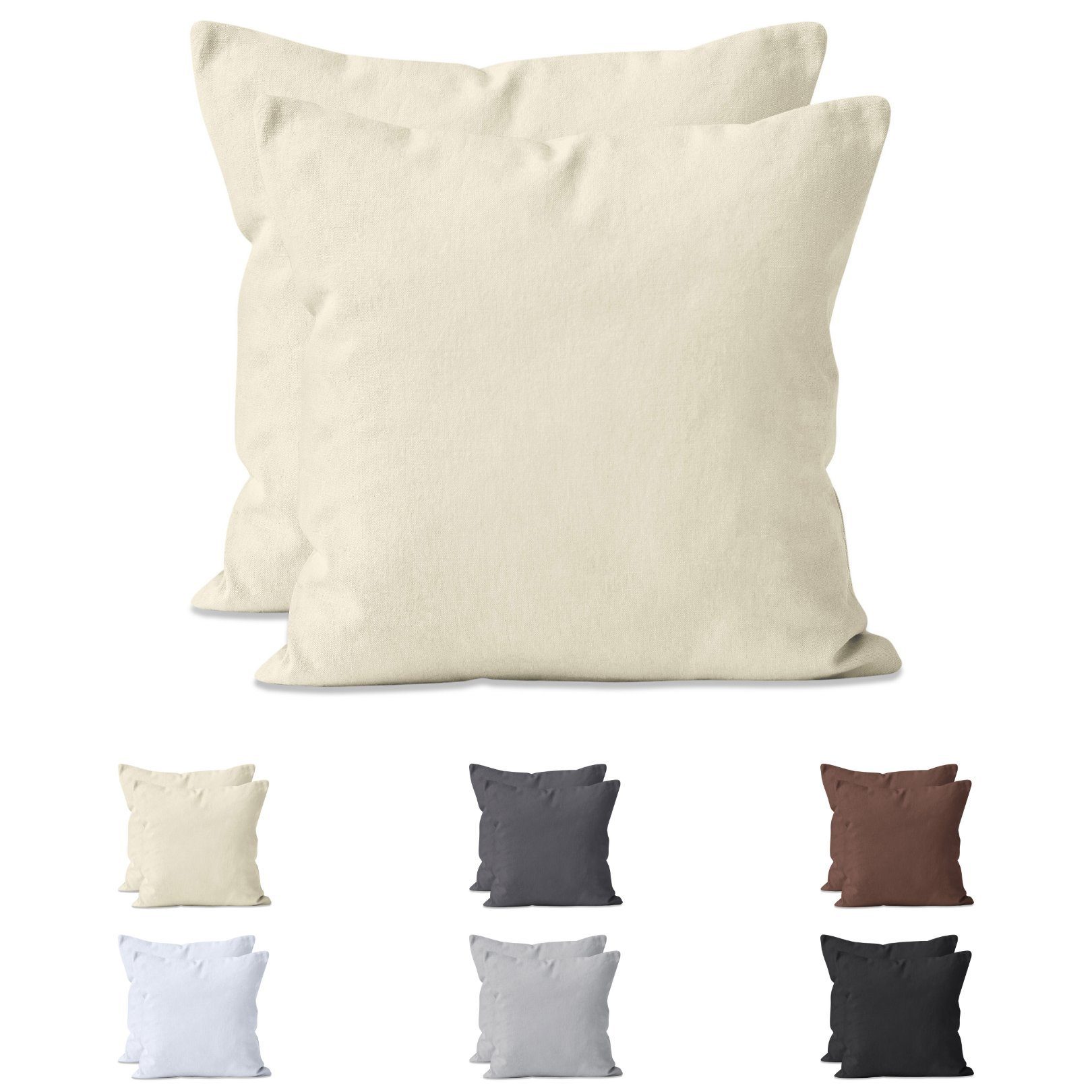 Hometex Premium Textiles Kissenbezug aus Jersey Baumwolle im Doppelpack, Kissen-Bezug mit Reißverschluss