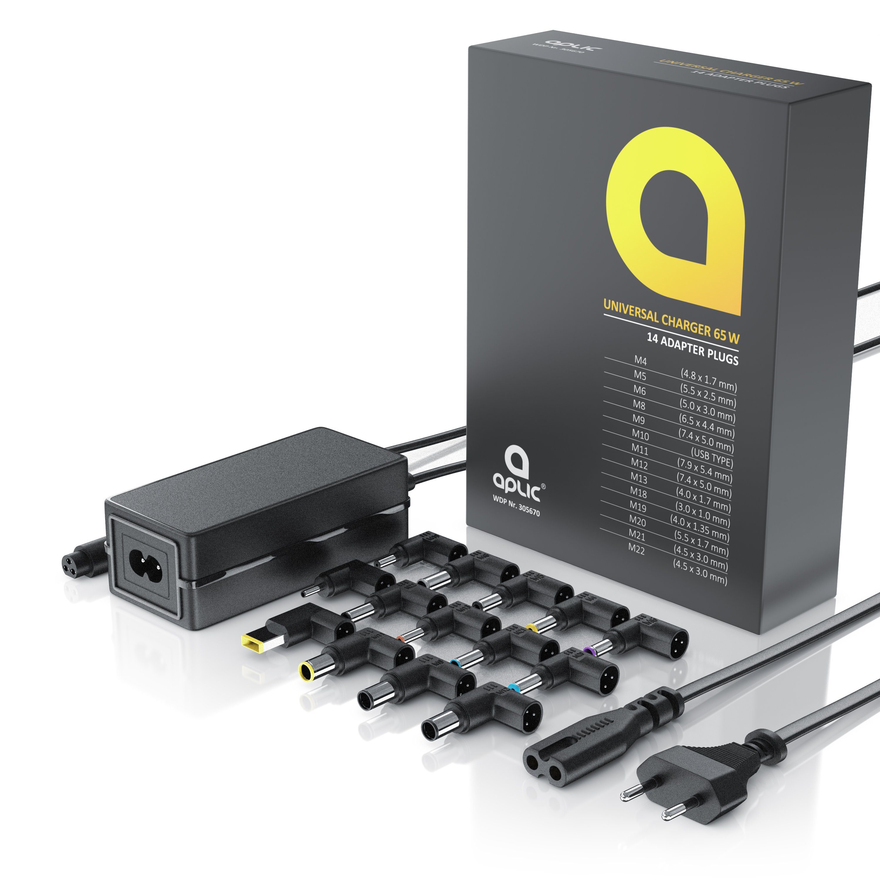 Aplic Notebook-Netzteil (Universal Laptop Ladegerät 65W, Universalnetzteil mit 14 Adaptern)
