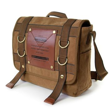 DrachenLeder Umhängetasche Manoro Herren Umhängetasche Messenger Bag (Umhängetasche), Umhängetasche, Messenger Bag Canvas, khaki, braun ca. 35cm x ca. 32cm