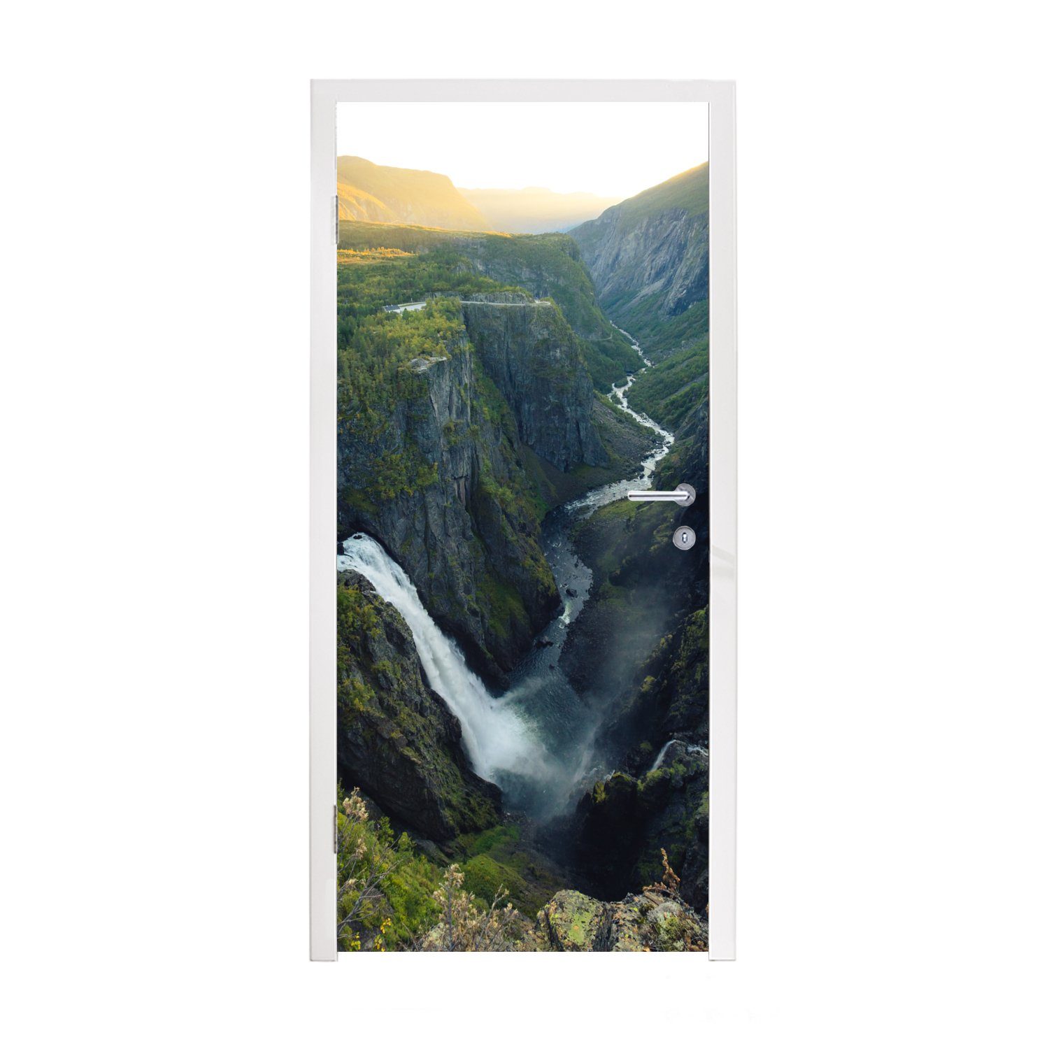 MuchoWow Türtapete Wasserfall in Norwegen, Matt, bedruckt, (1 St), Fototapete für Tür, Türaufkleber, 75x205 cm