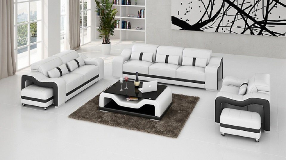 JVmoebel Sofa 3+2+1 Sitzer Set Design Sofas Polster Couchen Leder Relax Moderne Neu, Made in Europe Weiß/Schwarz