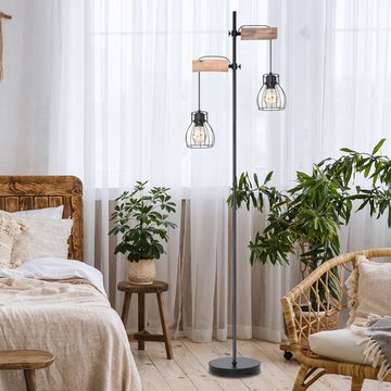etc-shop Stehlampe, Leuchtmittel nicht inklusive, Vintage Steh Lampe Käfig Design Wohn Zimmer Holz Stand Leuchte