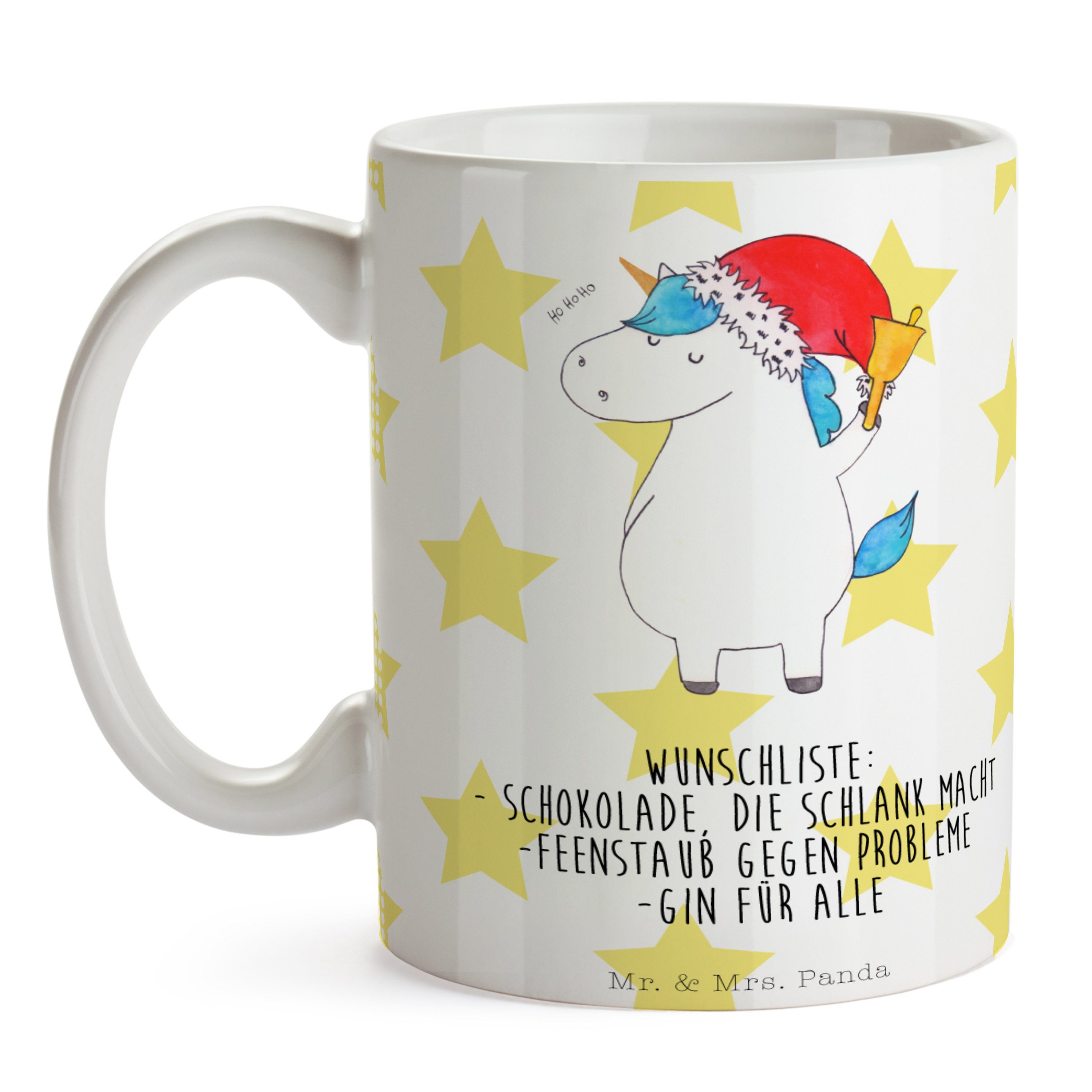 Einhorn Weihnachtsmann Panda Niko, & Keramik Weiß - Deko, Einhorn - Mr. Mrs. Geschenk, Pegasus, Tasse