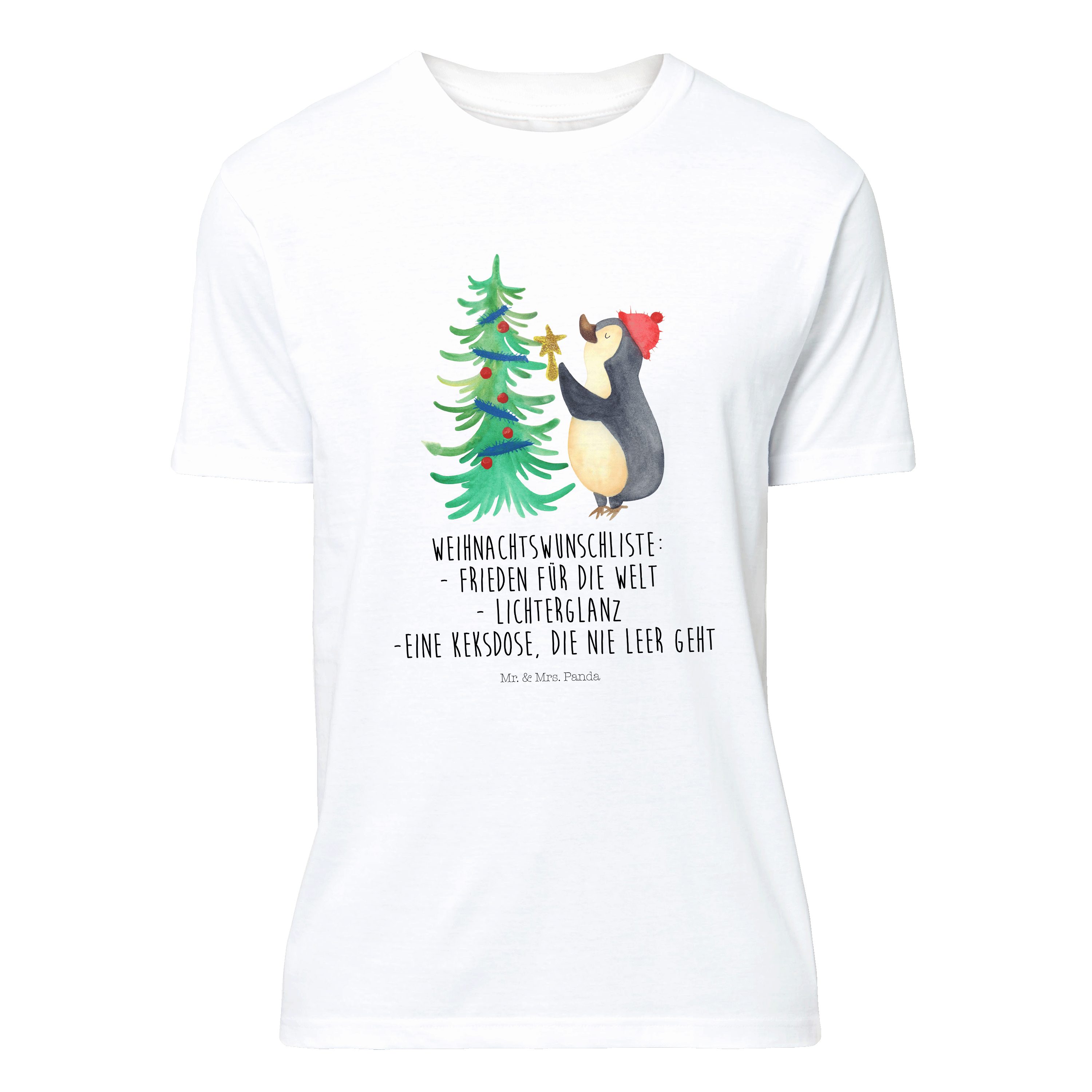 Mr. & Mrs. Panda T-Shirt Pinguin Weihnachtsbaum - Weiß - Geschenk, Winter, Advent, Schlafshirt (1-tlg)